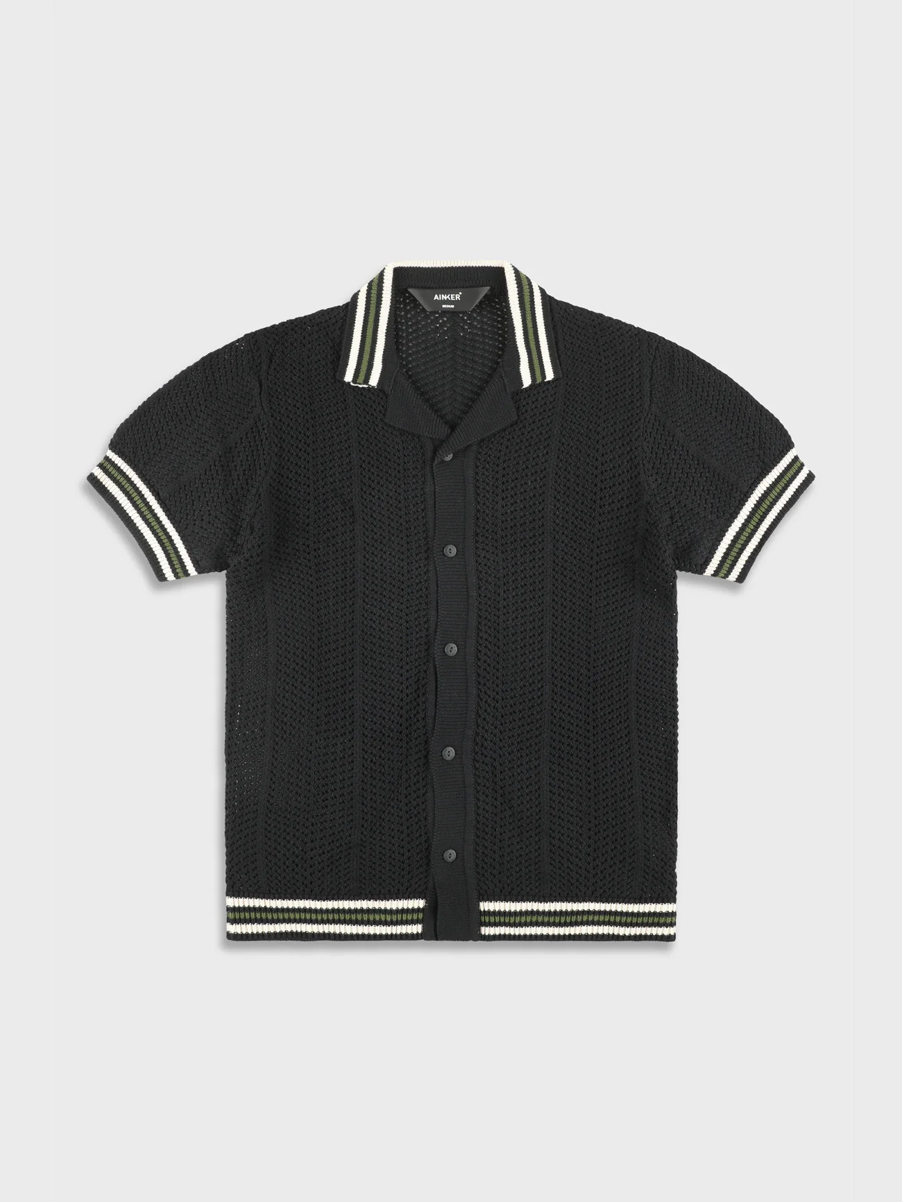 Ainker 802 Black Knit Button Shirt