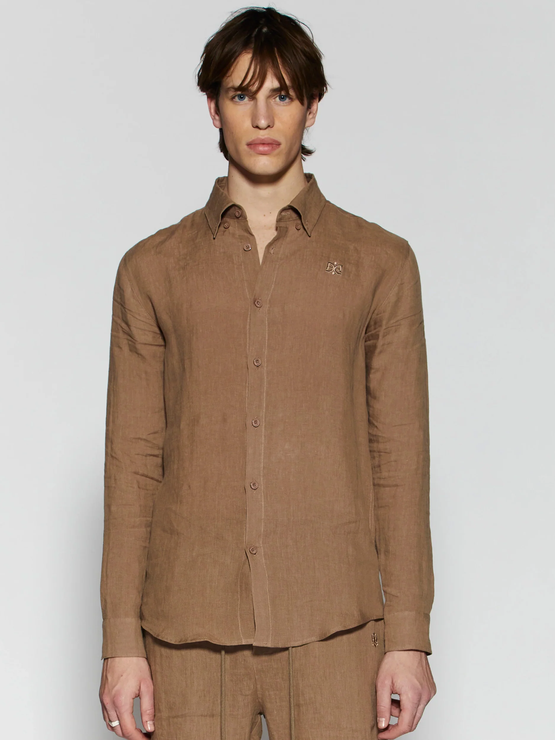 Ainker Linen Mocha 402 Button Shirt - Image 2