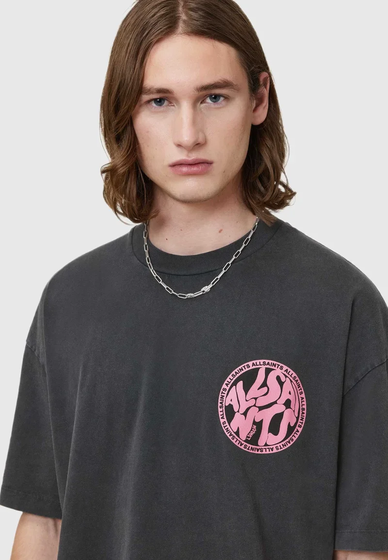 Allsaints Distortion Washed Black/Pink T-Shirt M041PC-458207 - Image 3