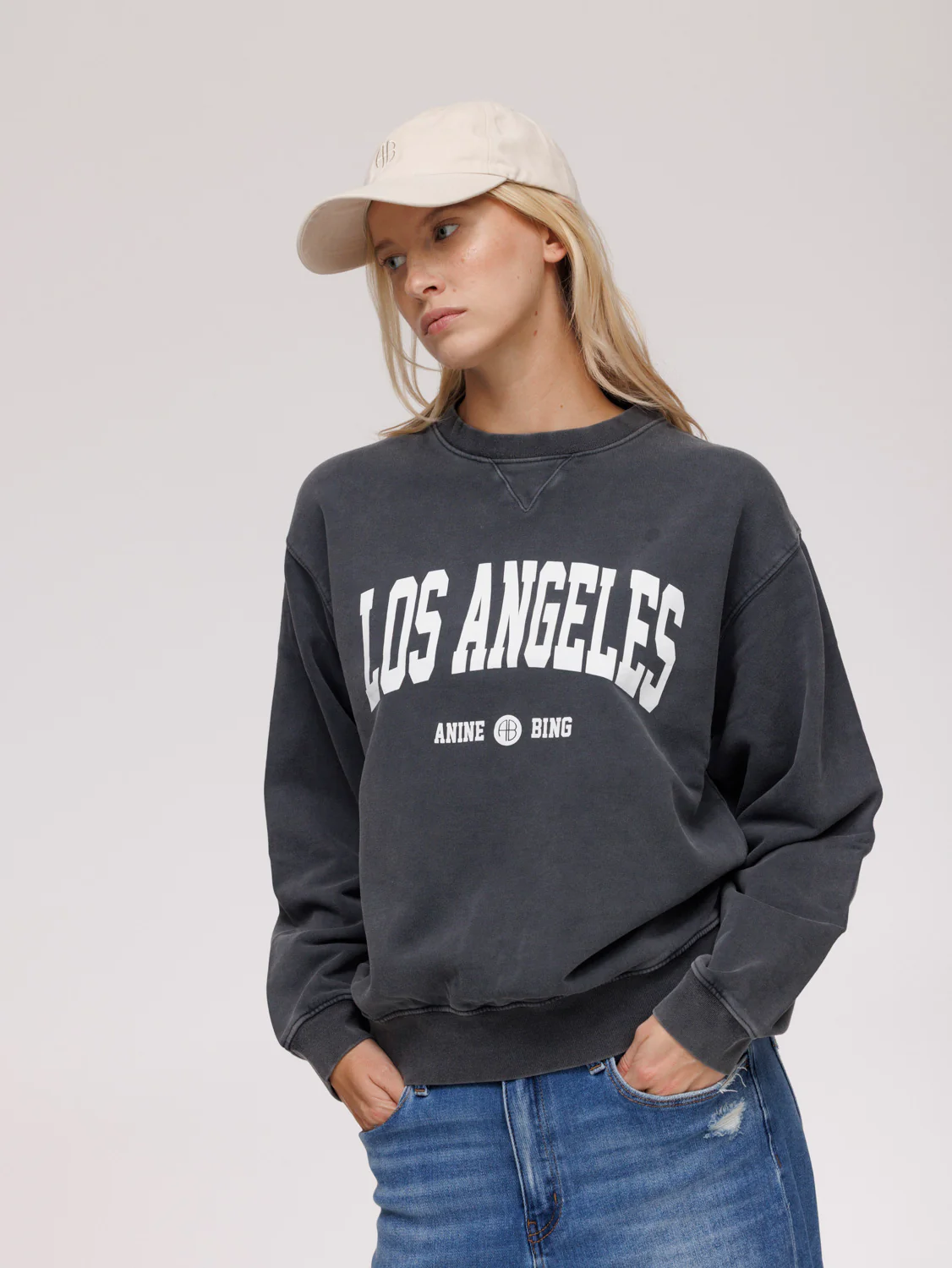 Anine Bing Ramona Sweatshirt Los Angeles - Washed Black - Image 3