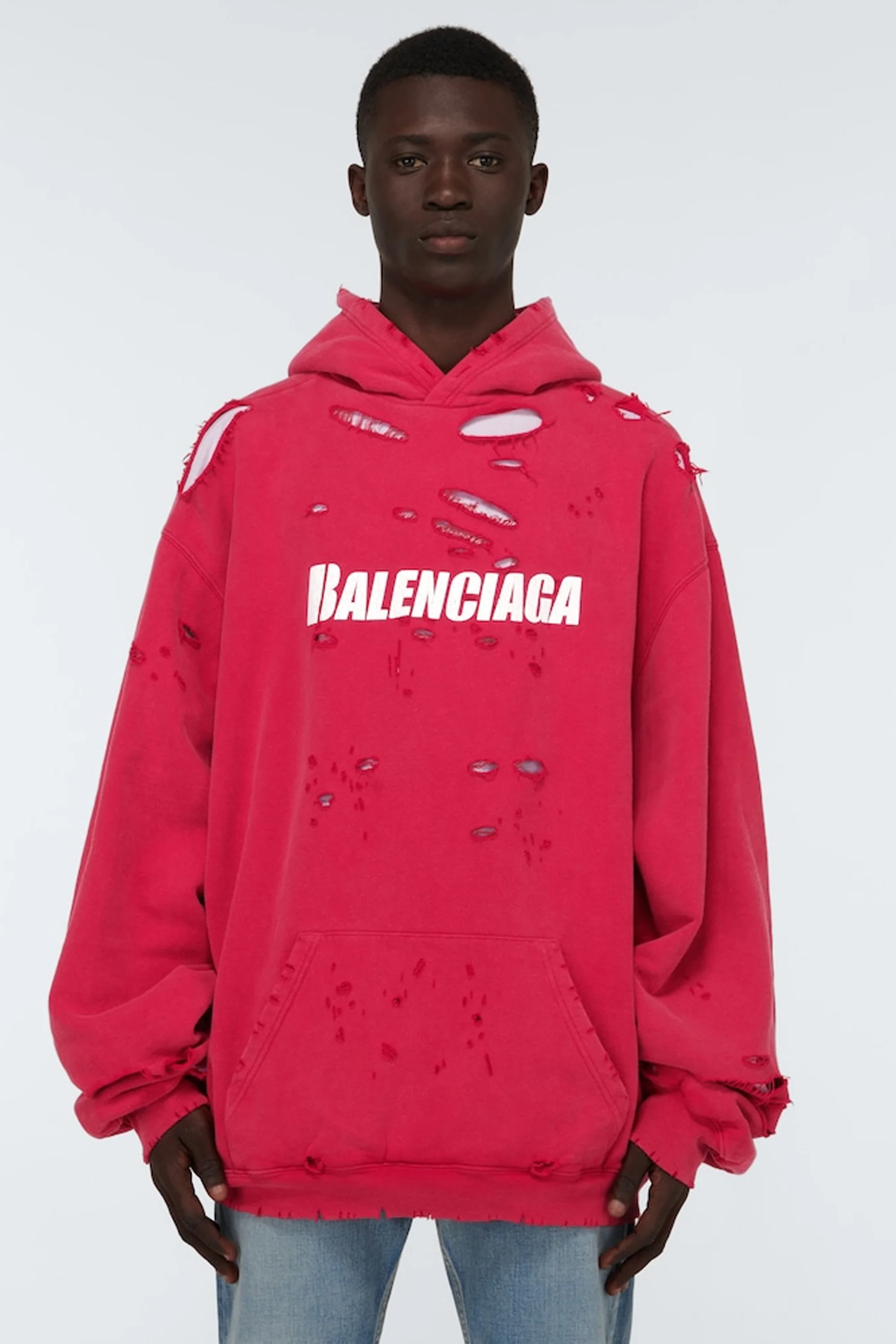 Balenciaga Destroyed Hoodie Red - Image 2