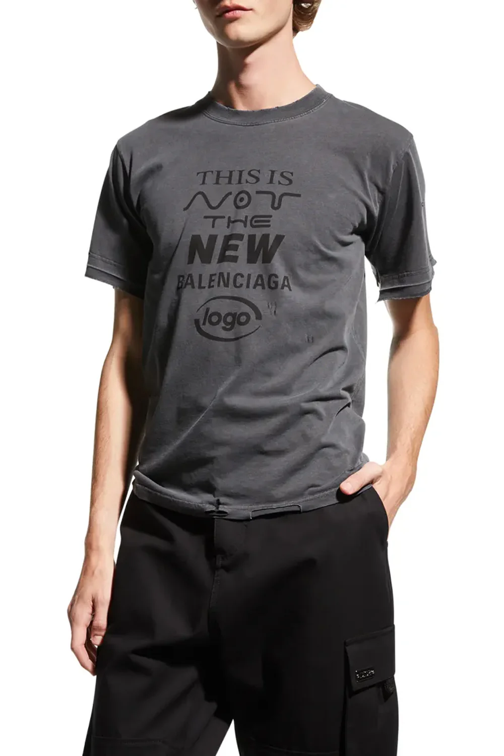Balenciaga logo print distressed-finish T-shirt - Image 3