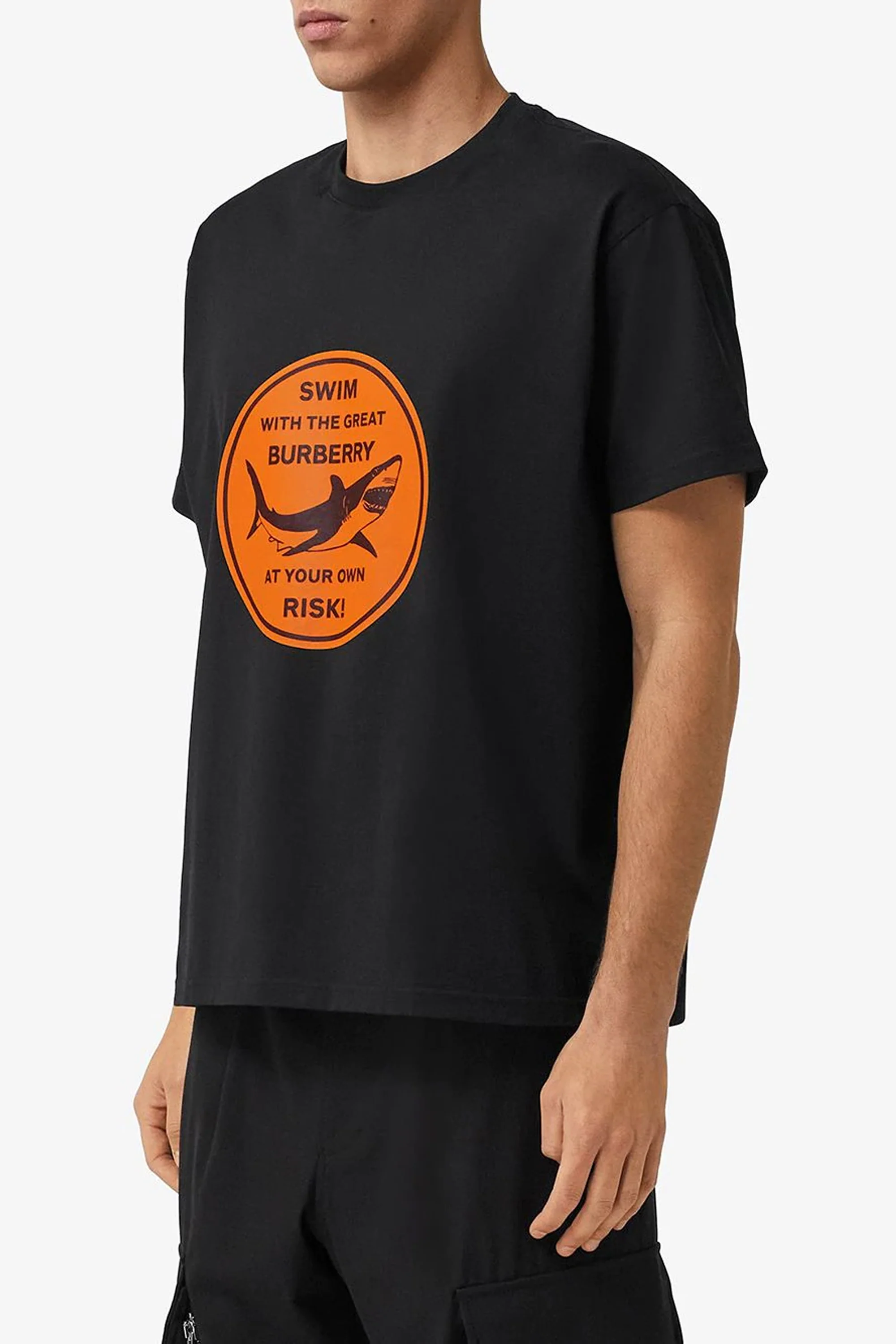 Burberry Black Oversized Orange Logo T-Shirt - Image 4