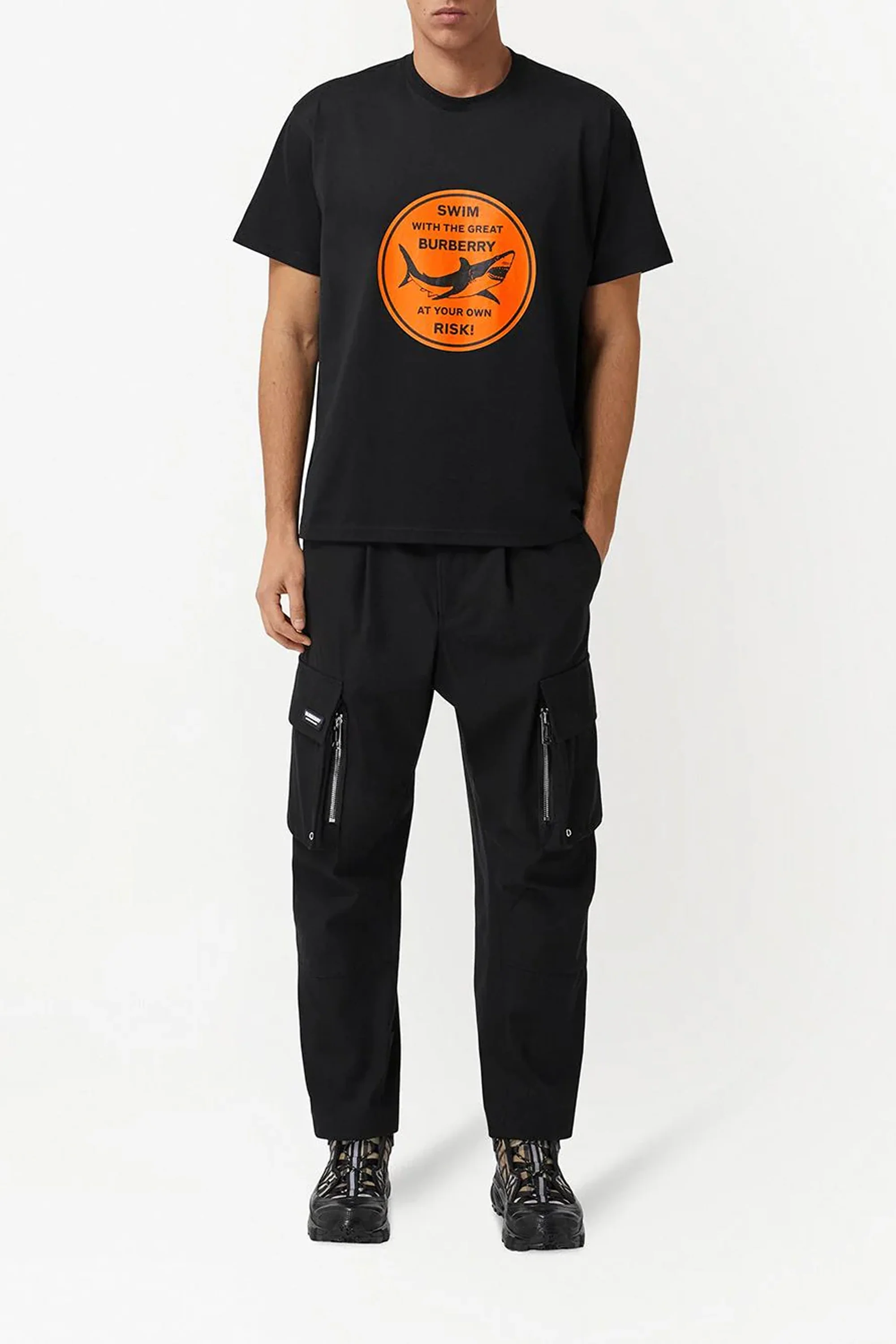 Burberry Black Oversized Orange Logo T-Shirt - Image 5