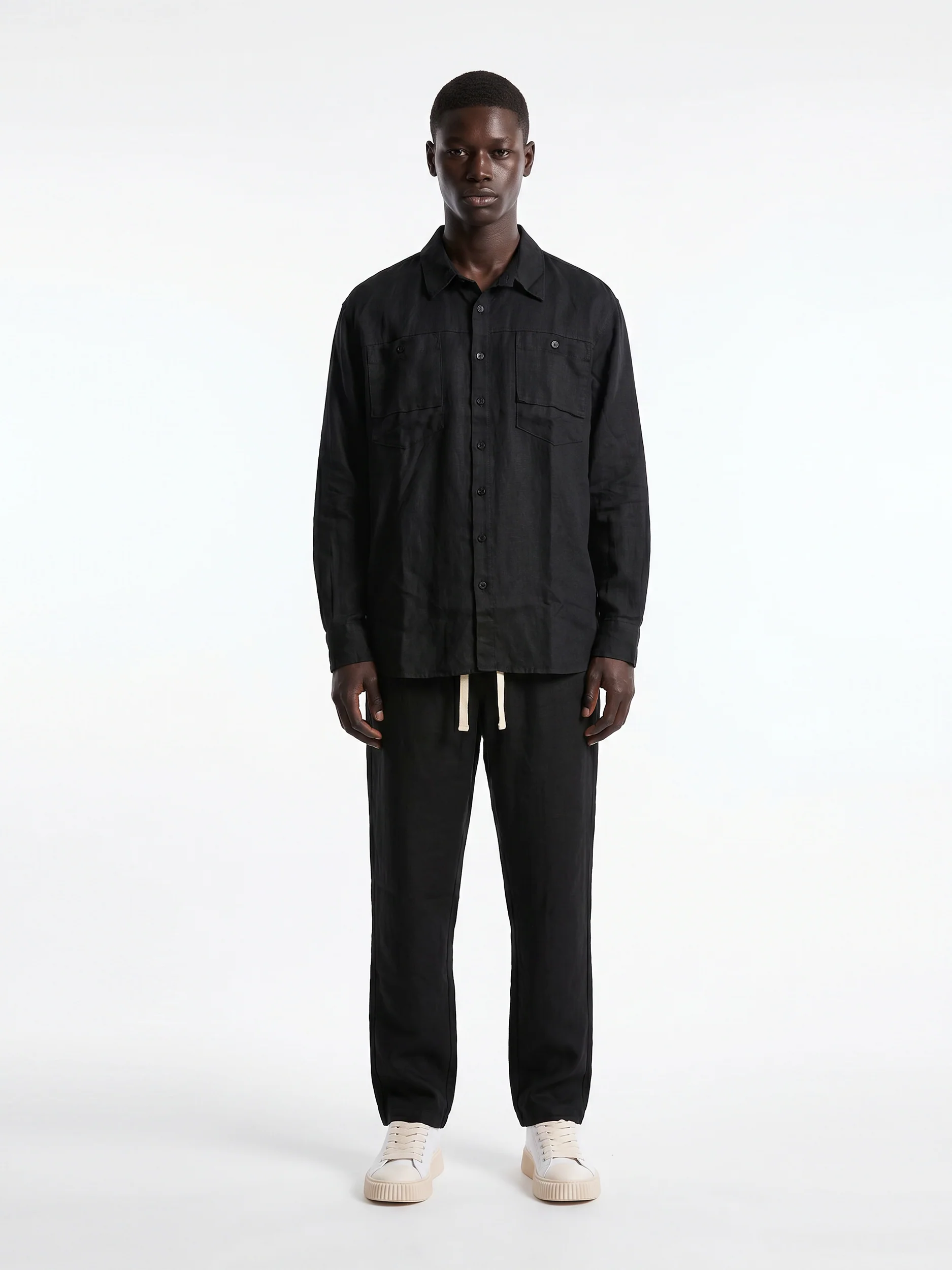 CREW Milano "Corfu" Linen Set Shirt/Pants Black
