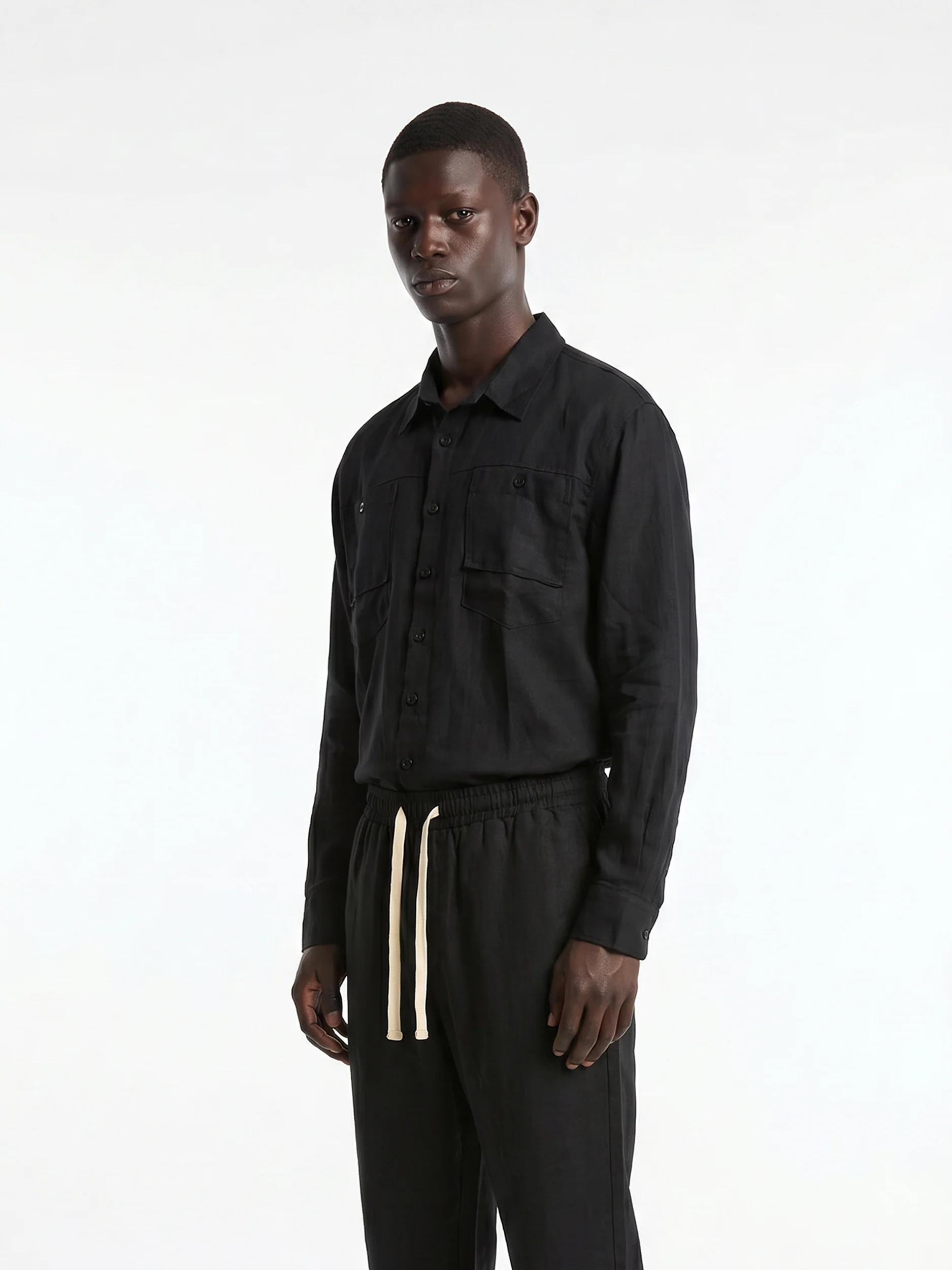CREW Milano "Corfu" Linen Set Shirt/Pants Black - Image 3