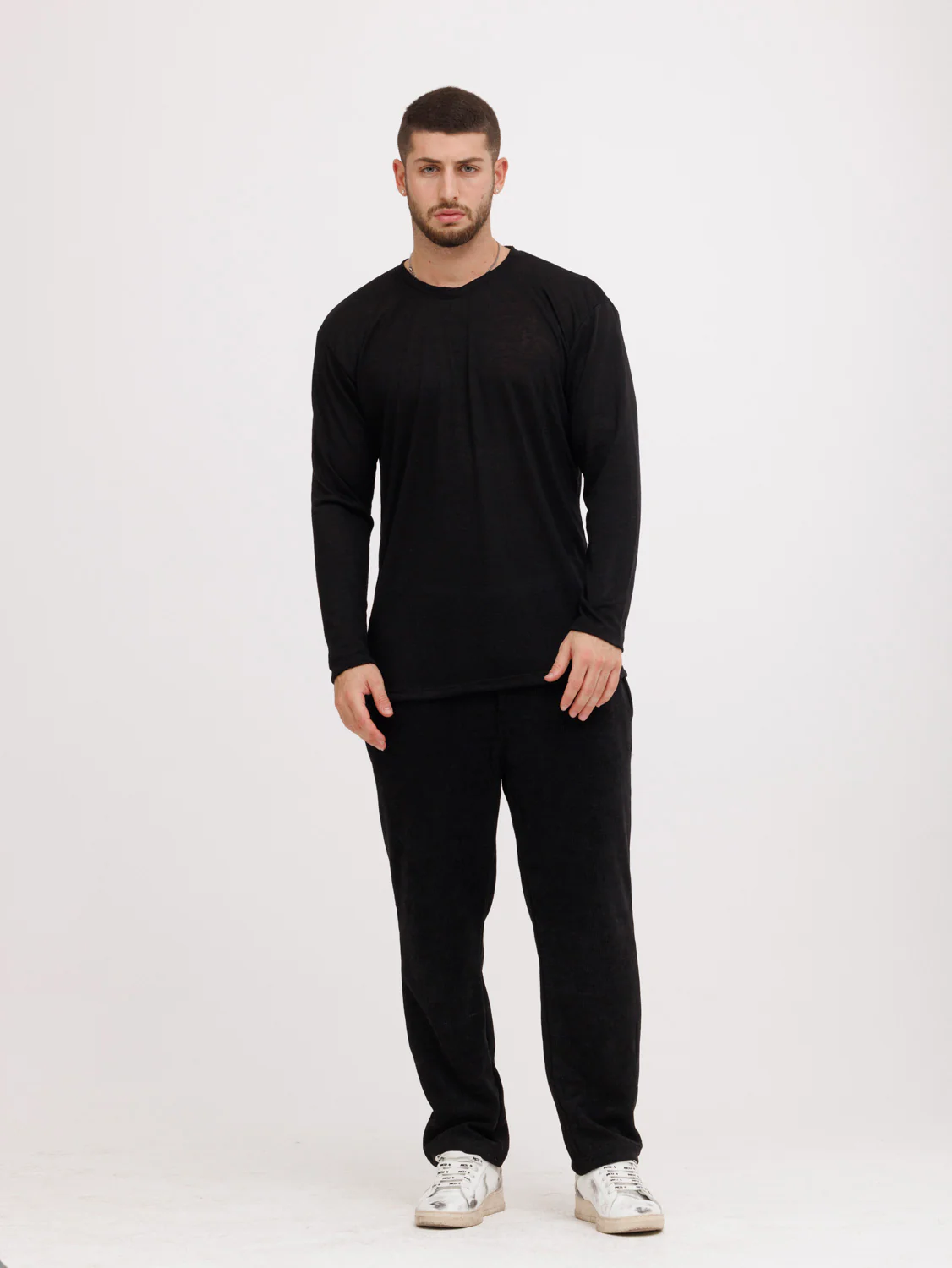 CREW Milano Linen Long Sleeve T-Shirt Black - Image 2