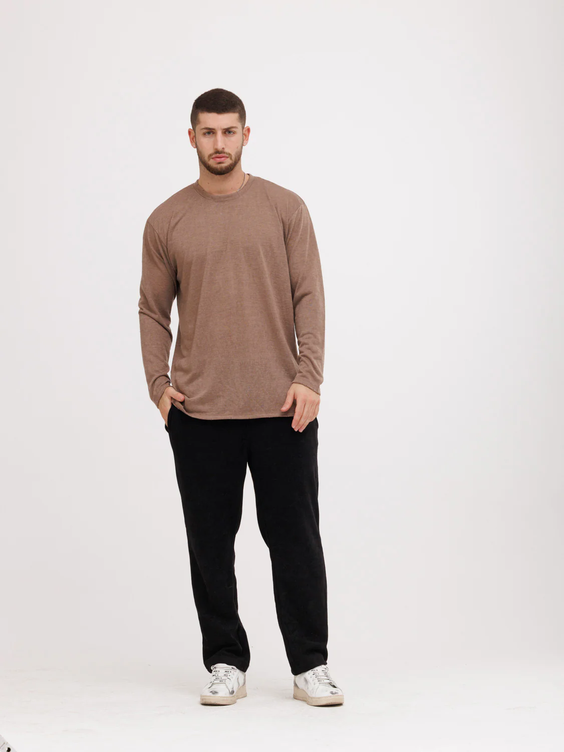 CREW Milano Linen Long Sleeve T-Shirt Brown - Image 2