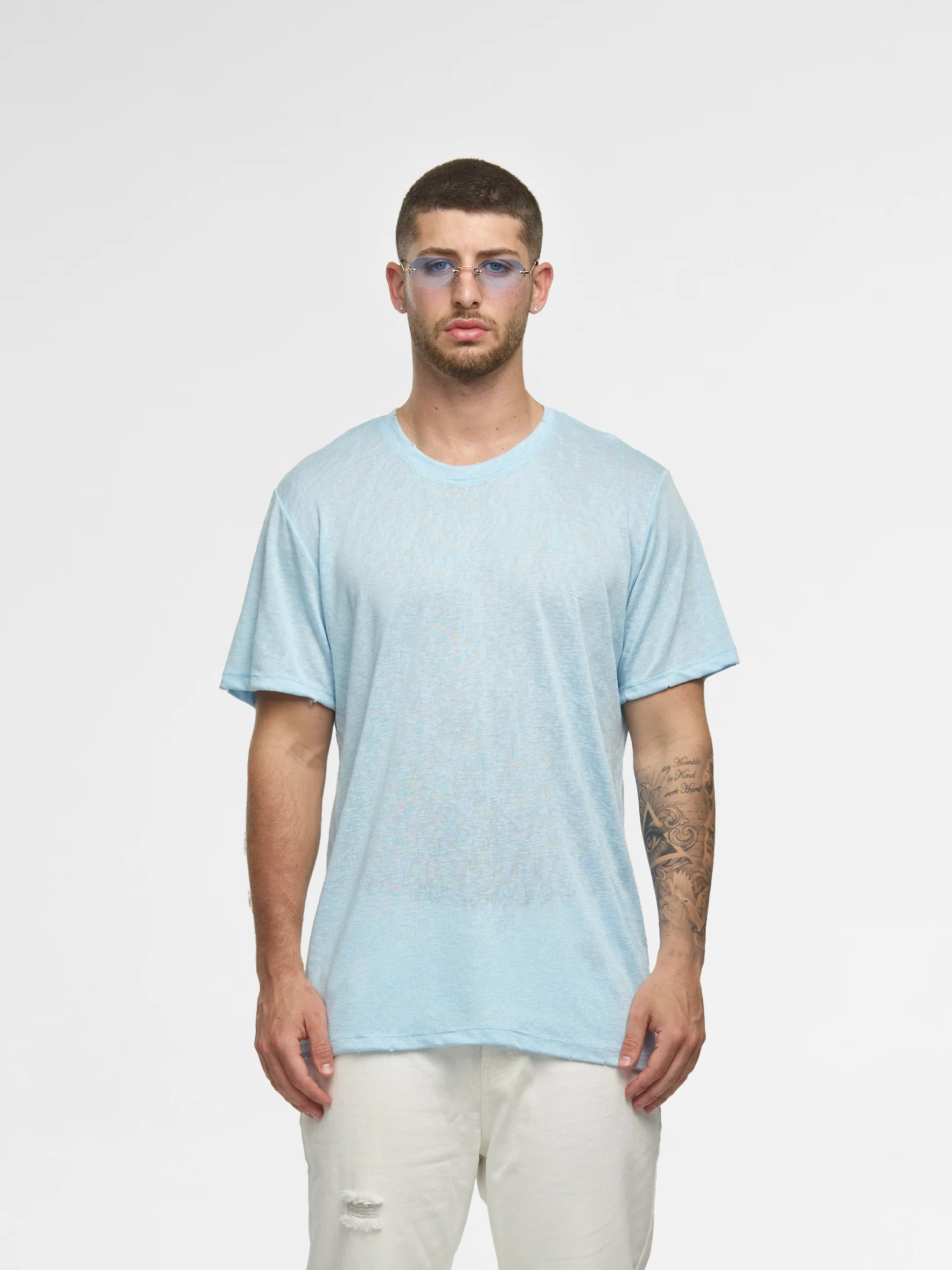 CREW Milano Linen T-Shirt Light Blue