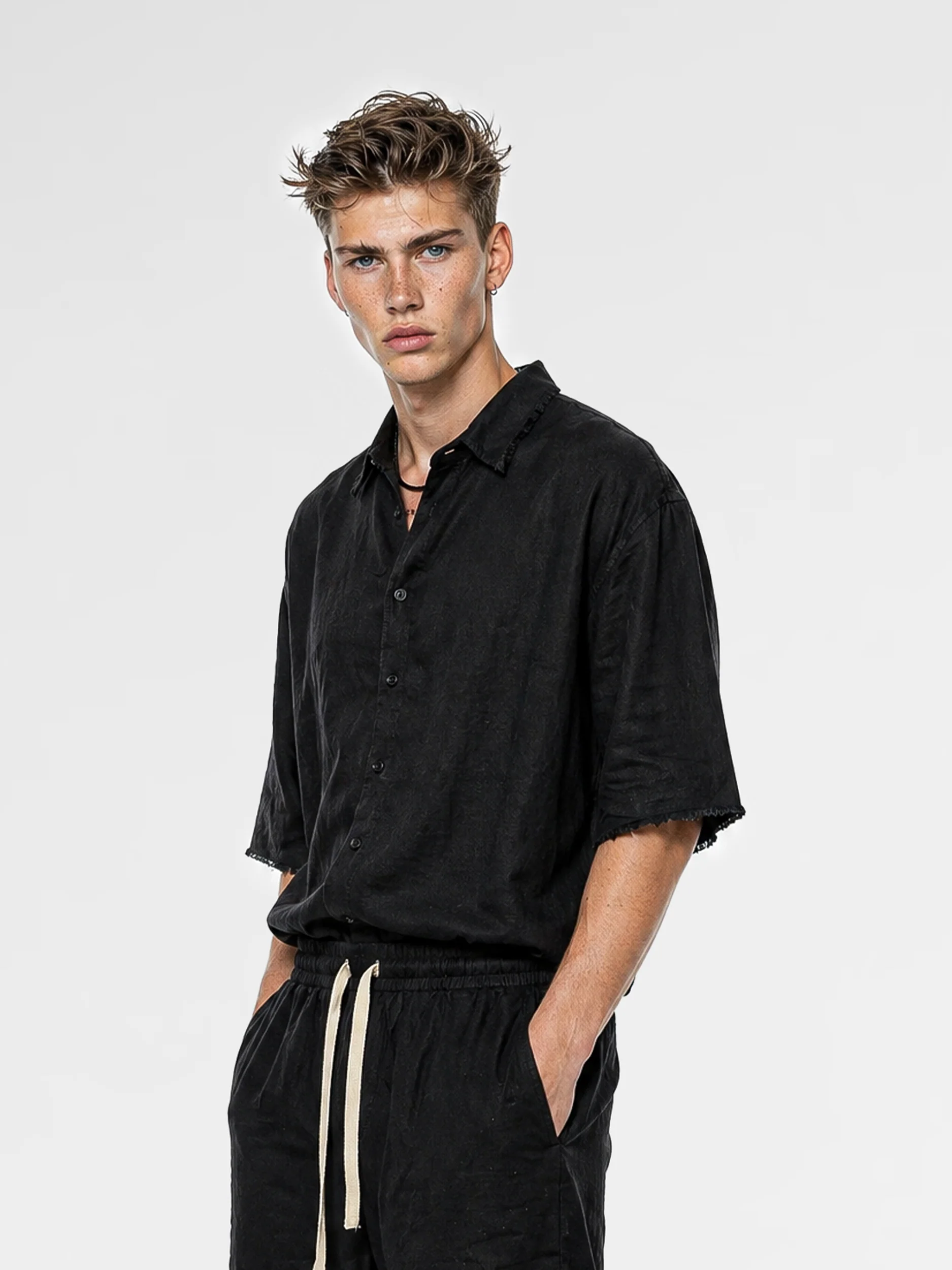 CREW Milano "Mykonos" Linen Set Shirt/Pants Black - Image 2