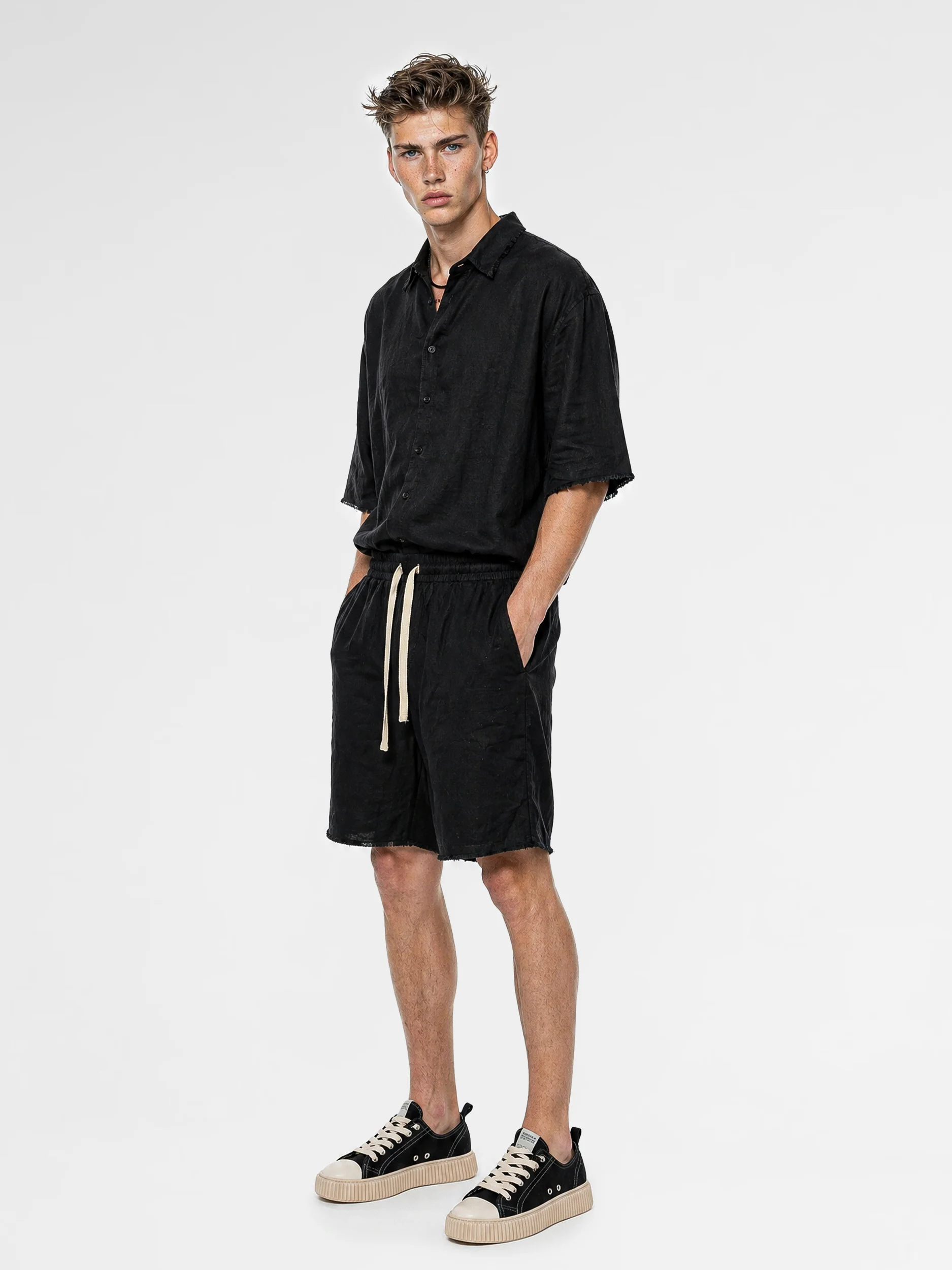 CREW Milano "Mykonos" Linen Set Shirt/Pants Black - Image 4