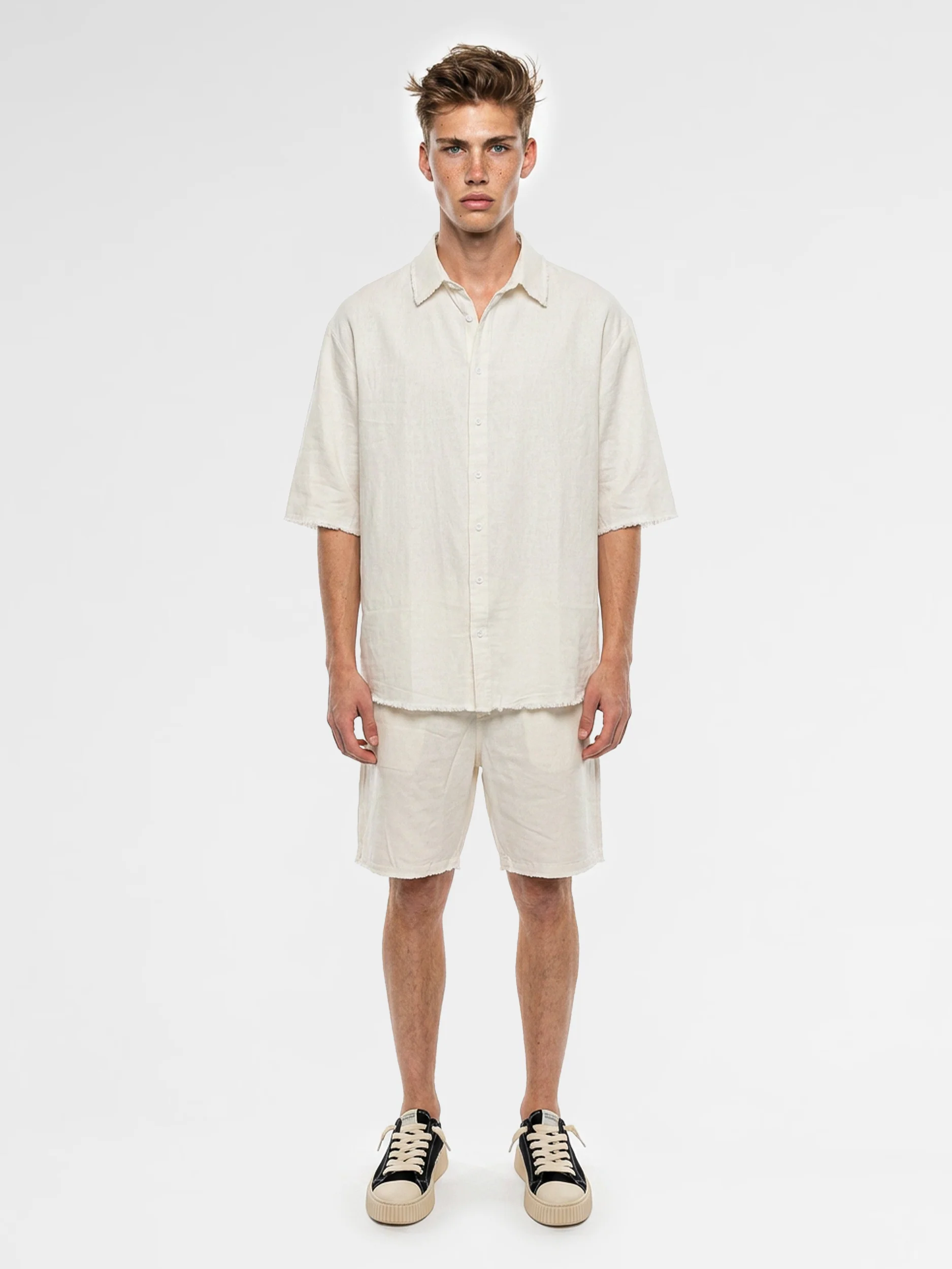 CREW Milano "Mykonos" Linen Set Shirt/Pants Off-White
