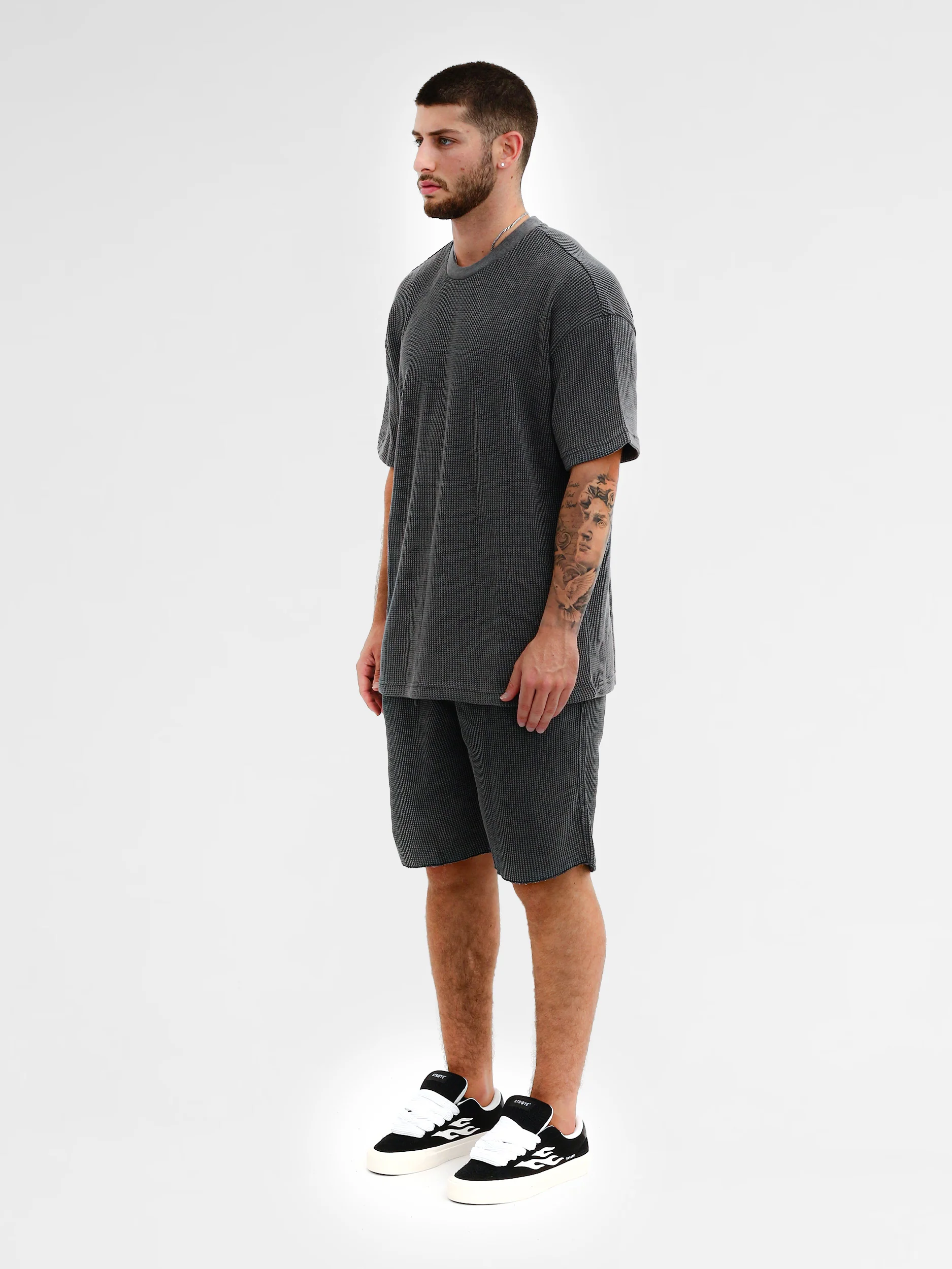 CREW Milano Oversize Set T-Shirt/Pants Waffle Dark Grey - Image 2