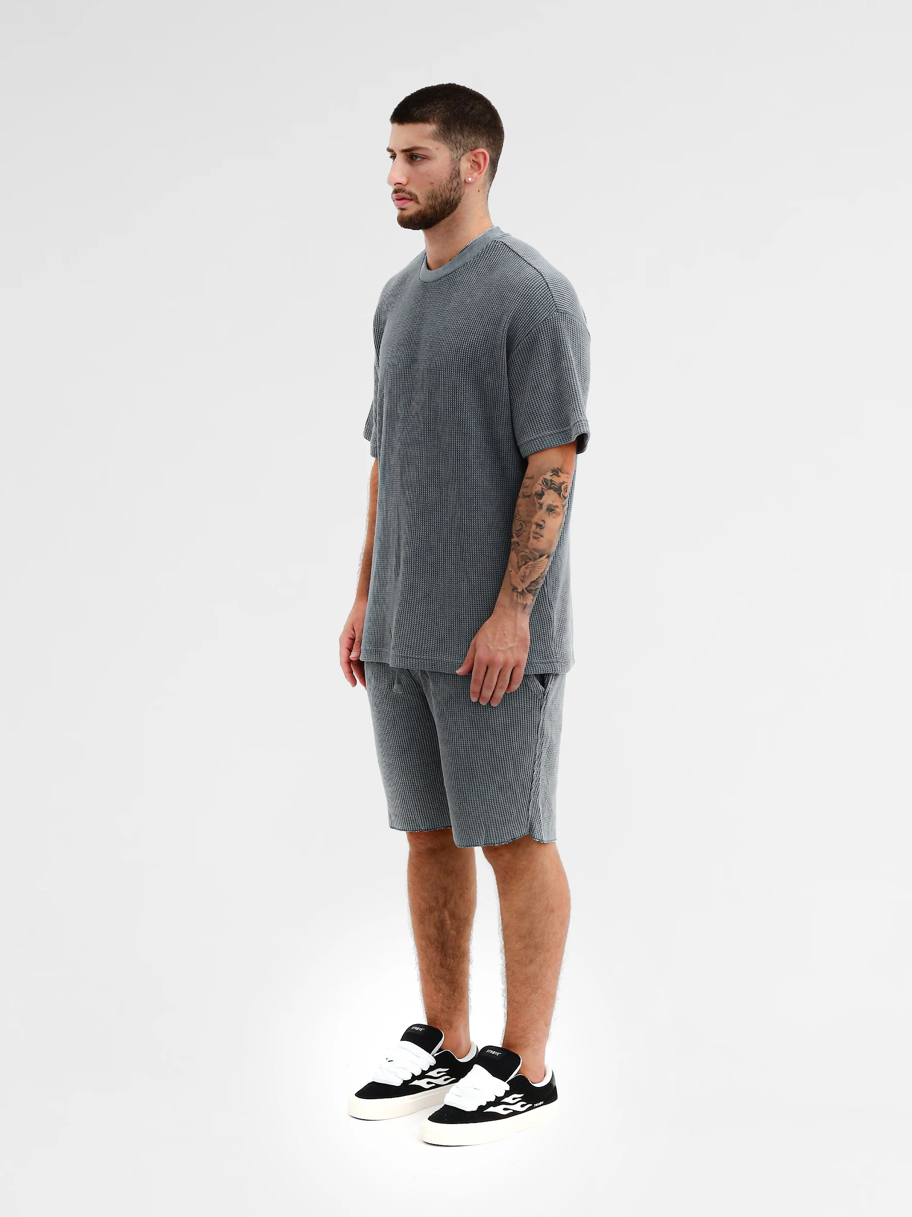 CREW Milano Oversize Set T-Shirt/Pants Waffle Grey - Image 2