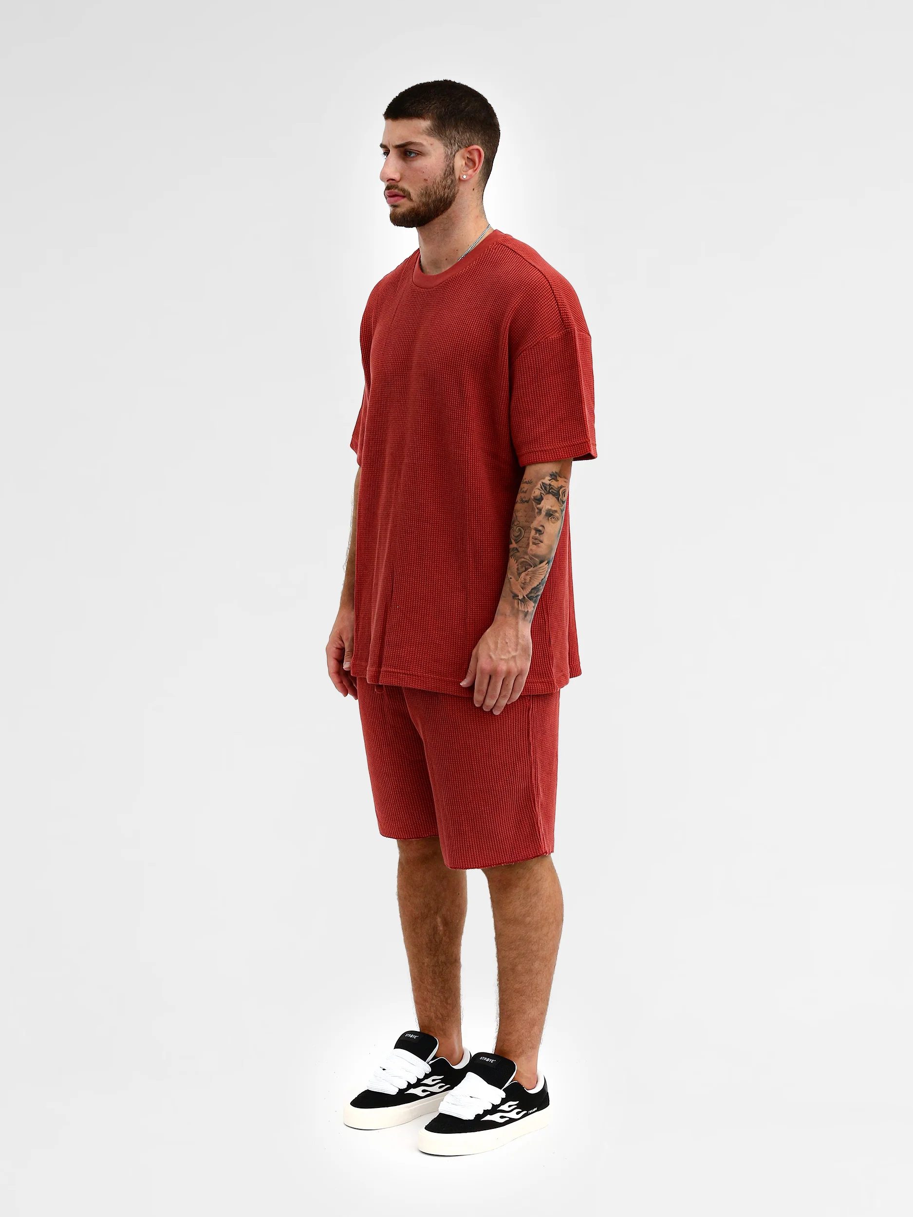 CREW Milano Oversize Set T-Shirt/Pants Waffle Red - Image 2