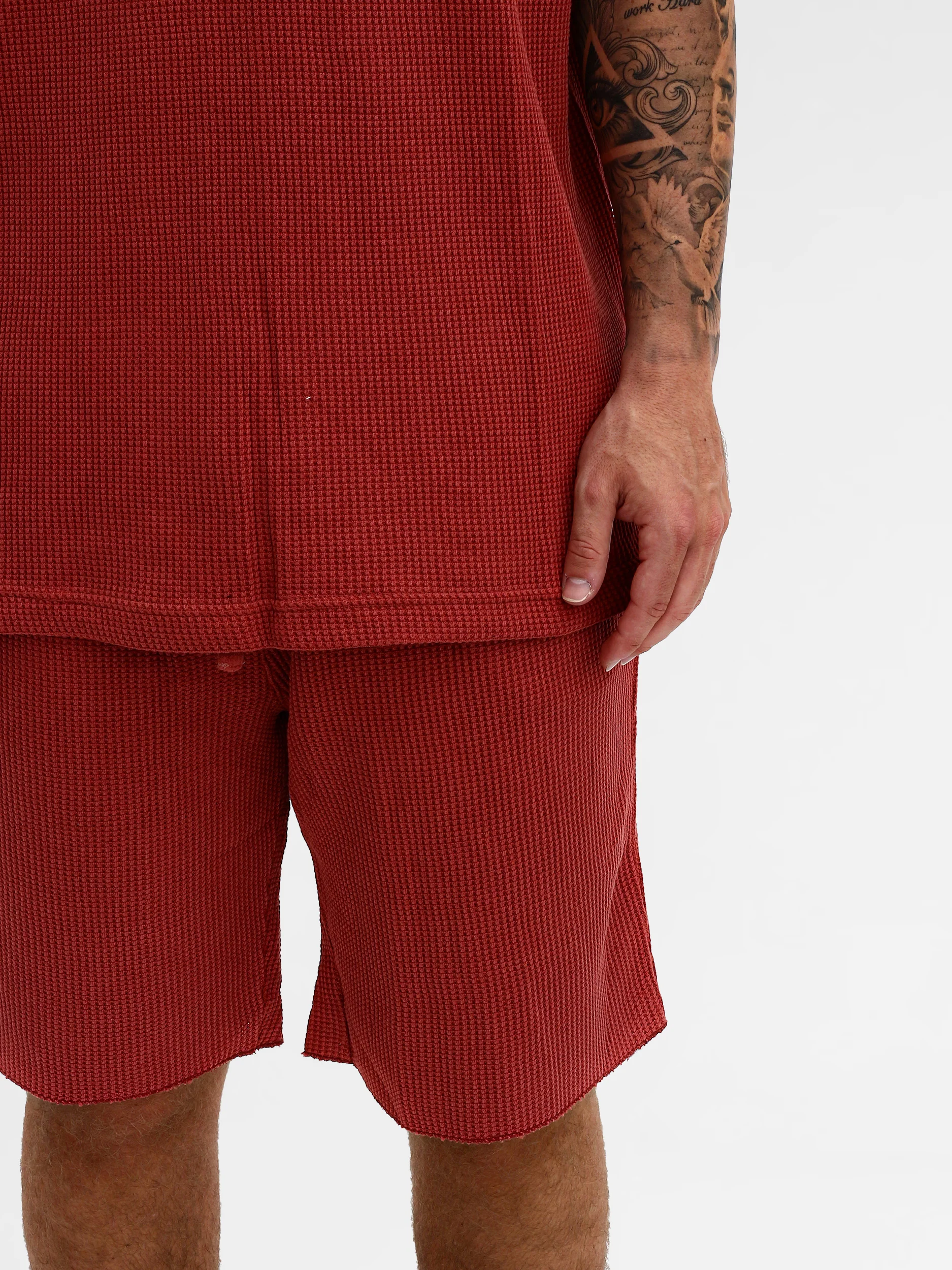 CREW Milano Oversize Set T-Shirt/Pants Waffle Red - Image 3