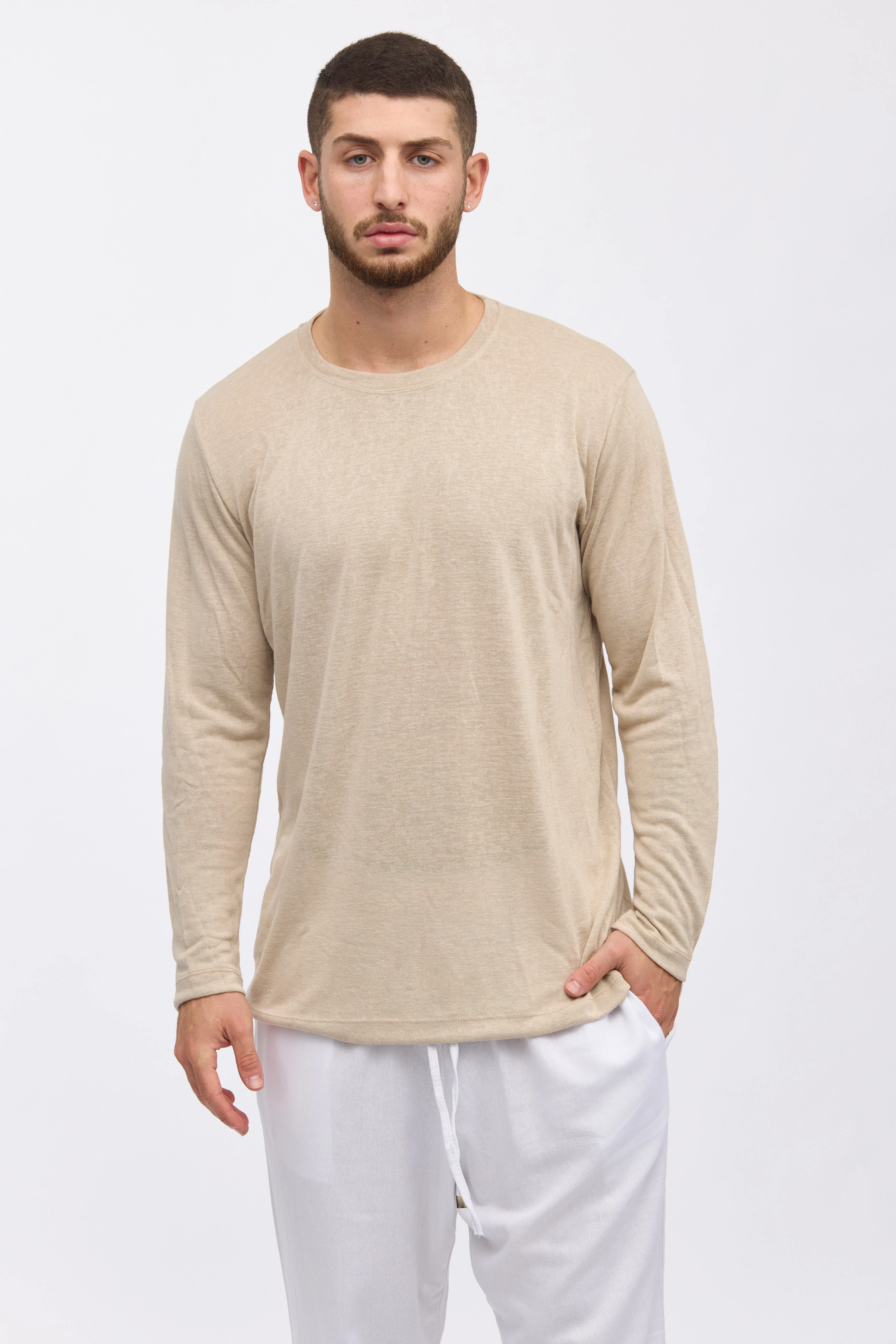 Crew Milano Relaxed Linen Long Sleeve T-Shirt - Image 5