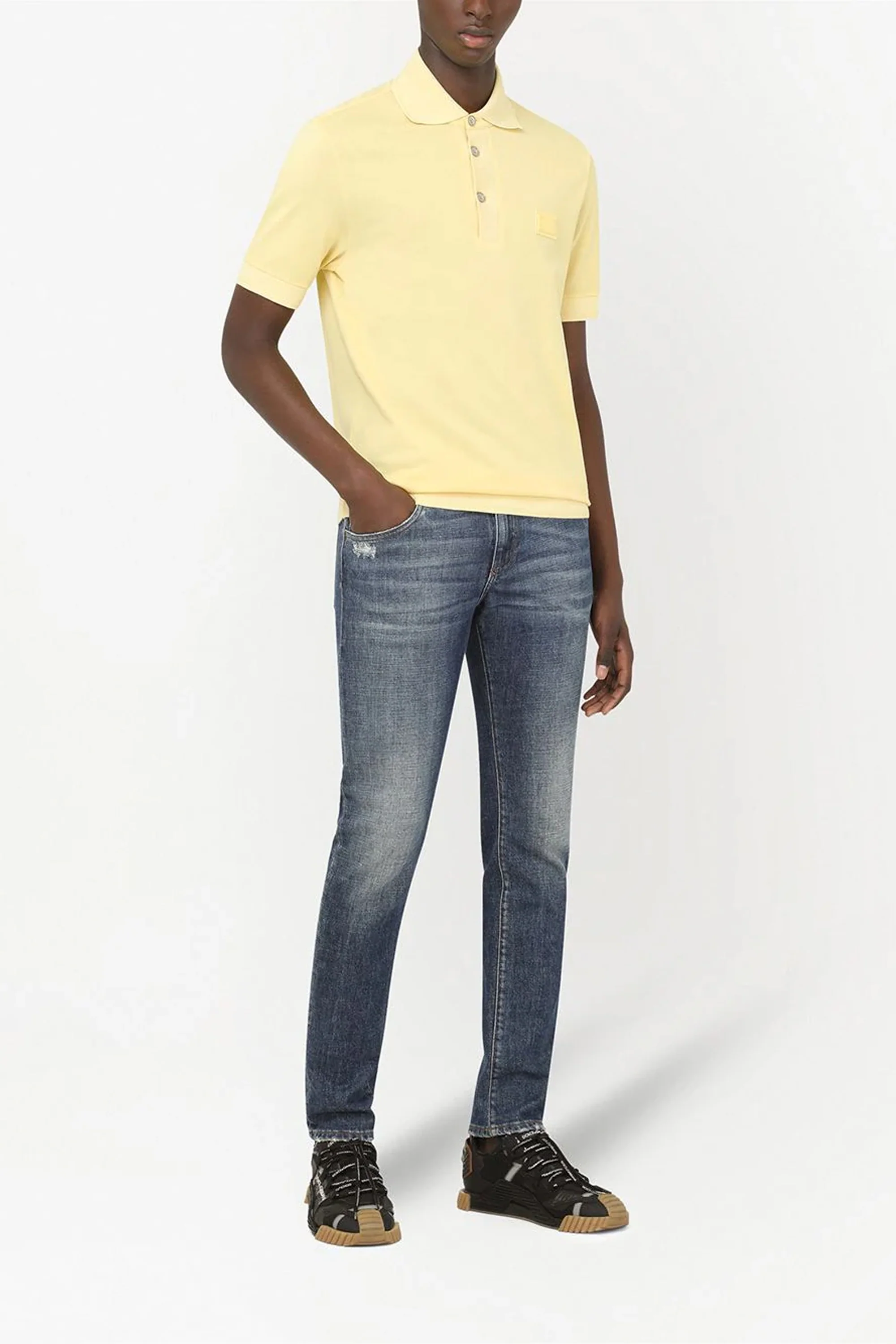 Dolce & Gabbana Yellow logo-patch polo shirt - Image 3