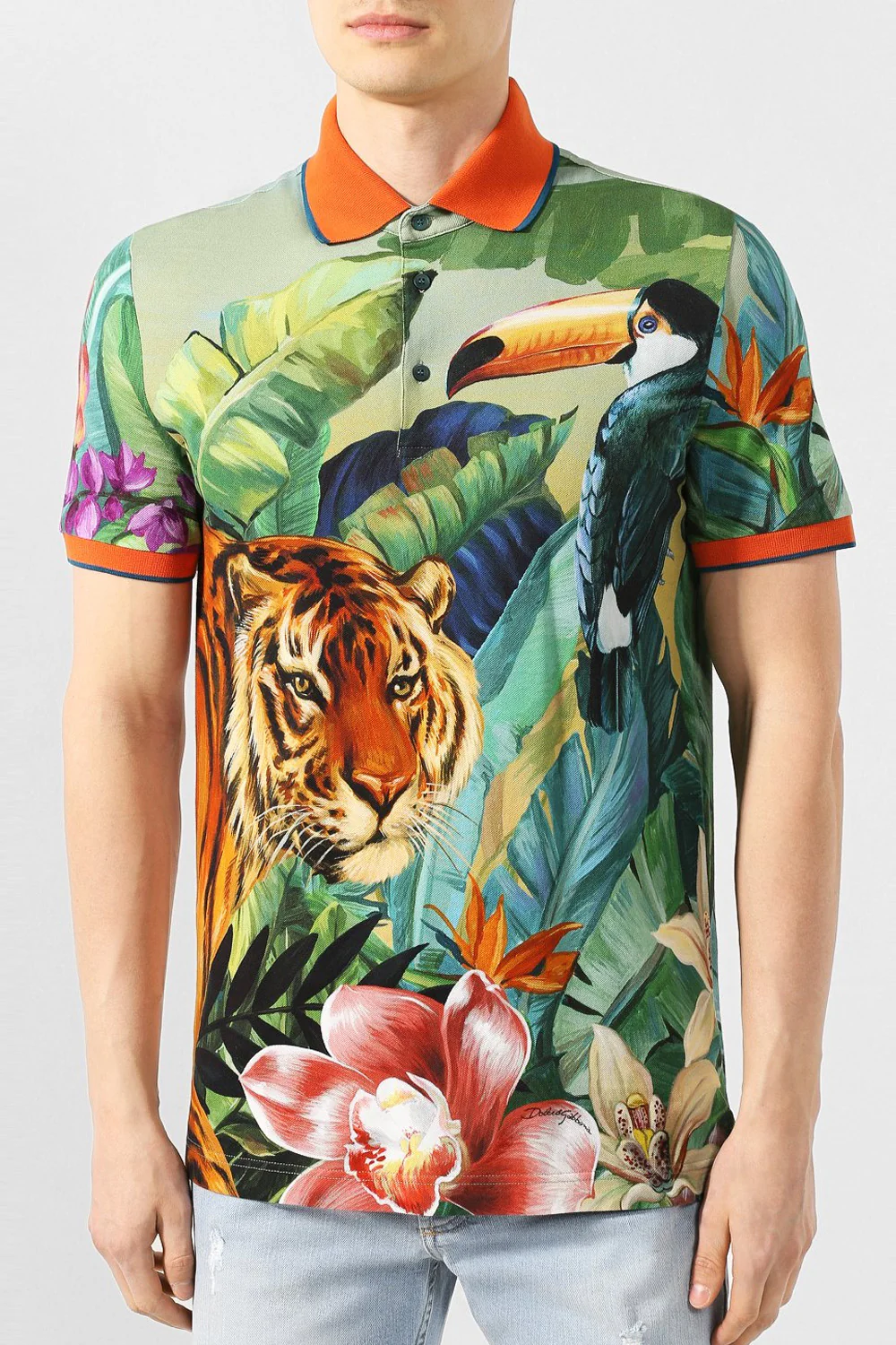 Dolce & Gabbana Print Short Sleeved Polo Shirt - Image 5