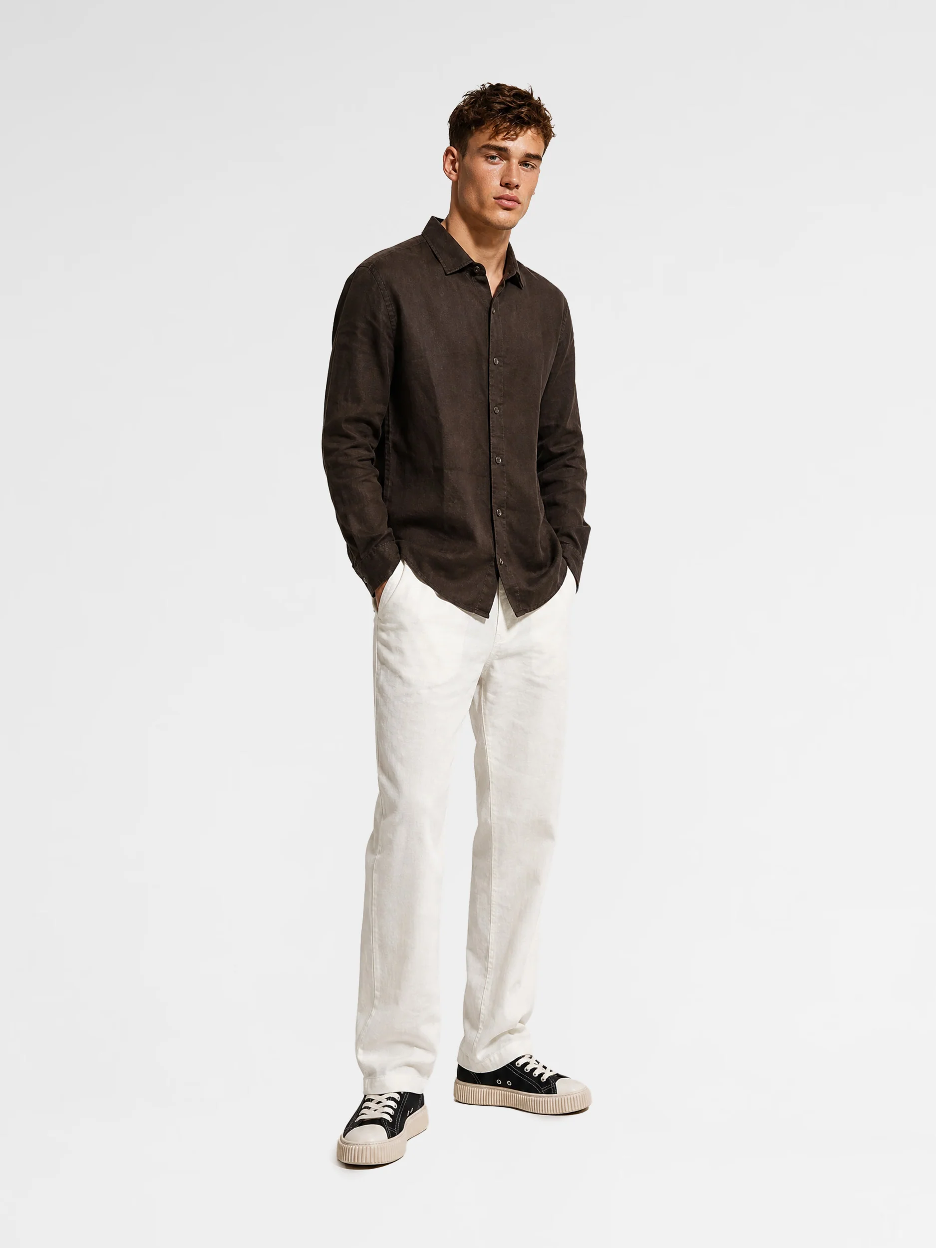 MAISON 9 PARIS 04 Dark Brown Linen Shirt - Image 2