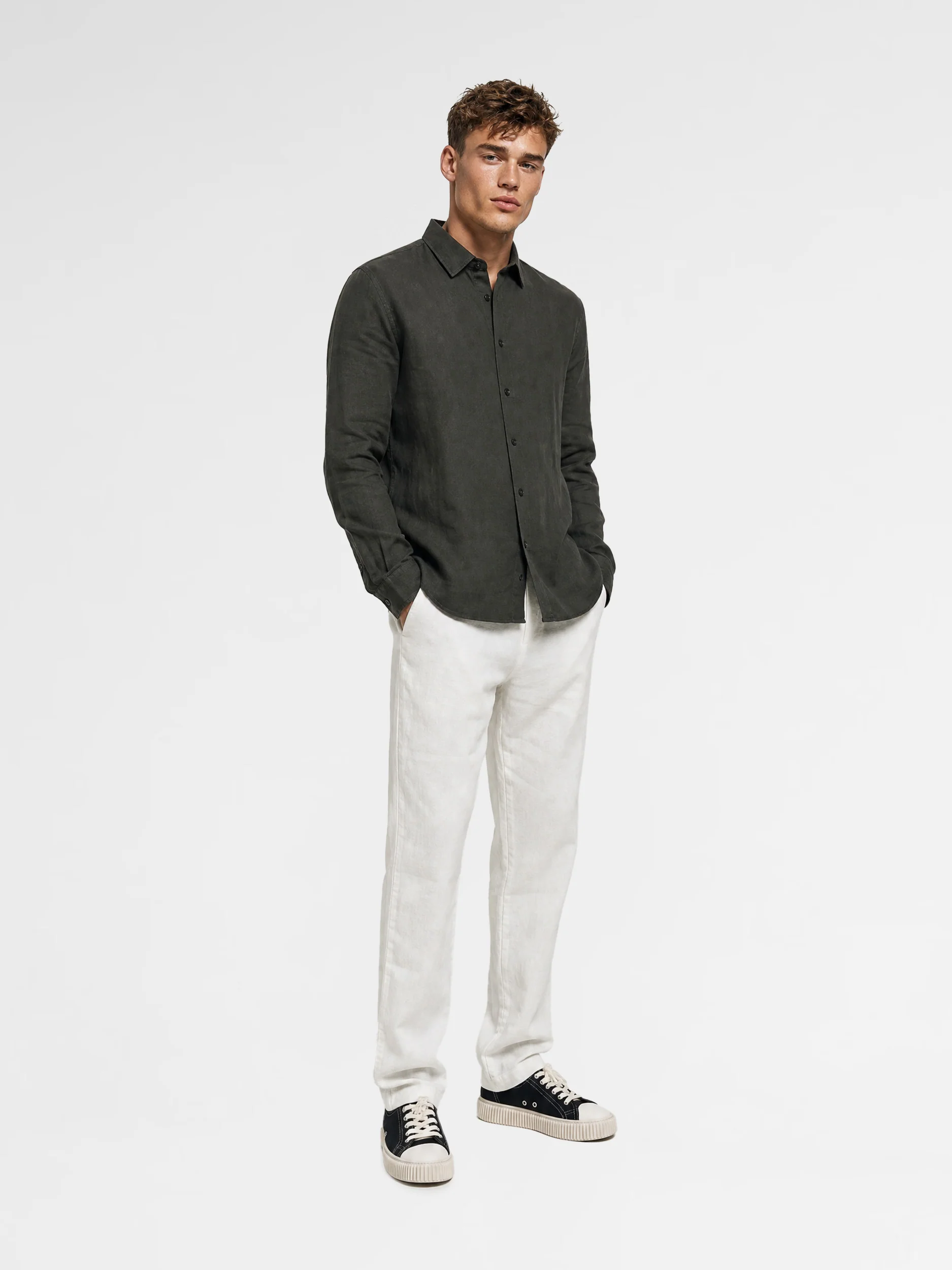 MAISON 9 PARIS 20 Dark Khaki Linen Shirt - Image 2