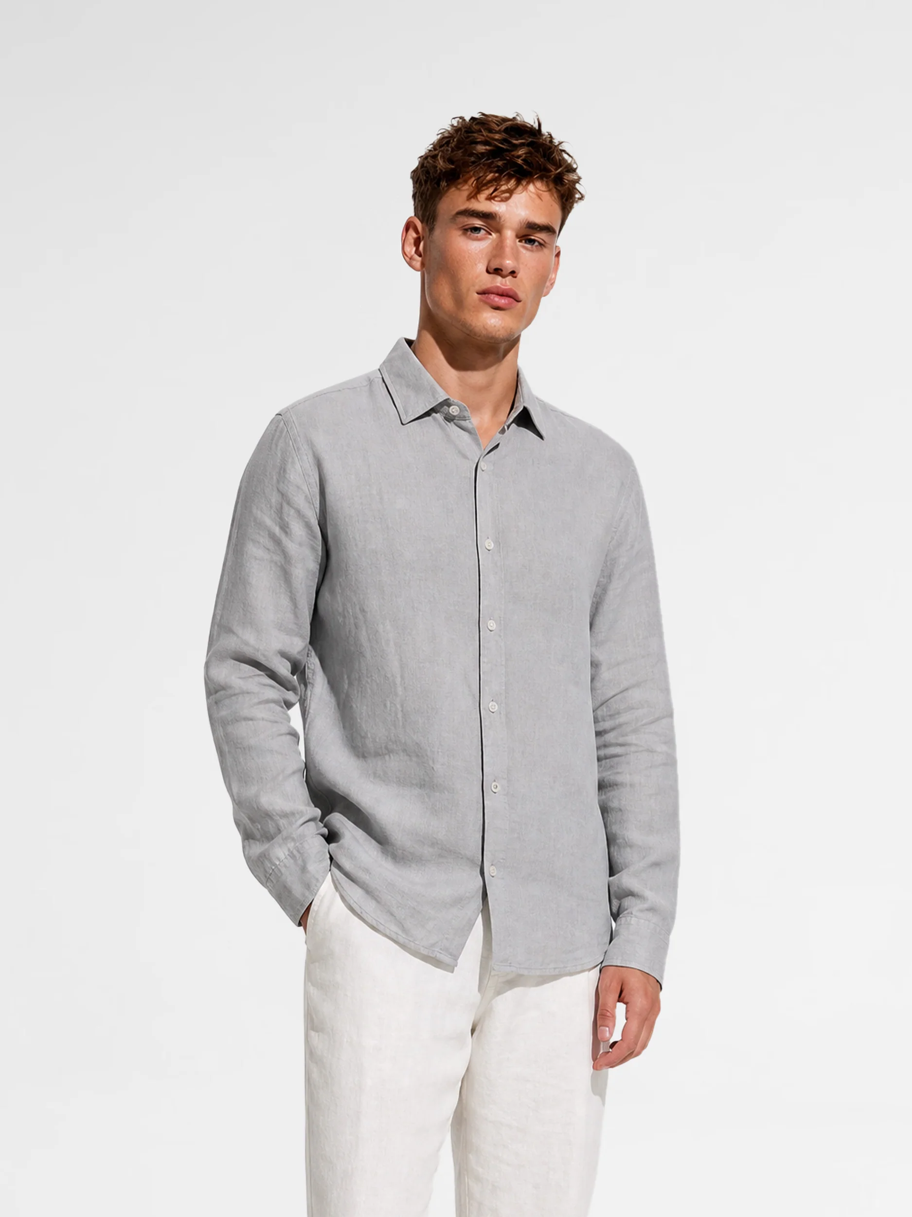 MAISON 9 PARIS 38 Light Gray Linen Shirt