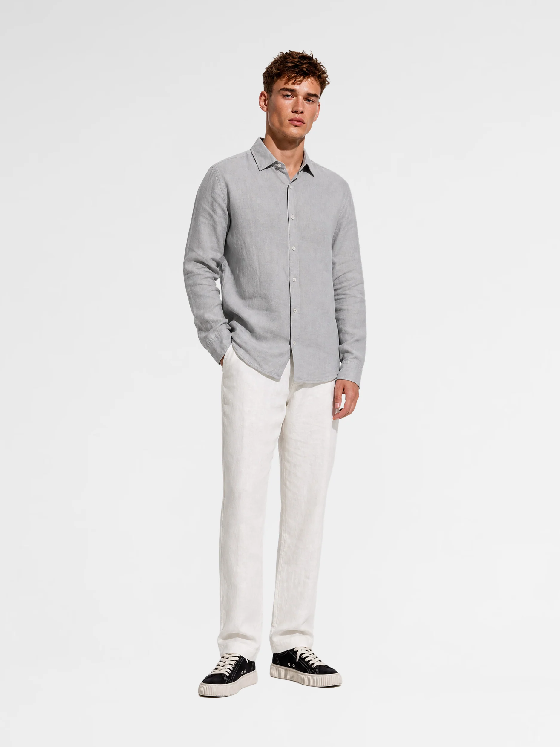MAISON 9 PARIS 38 Light Gray Linen Shirt - Image 2