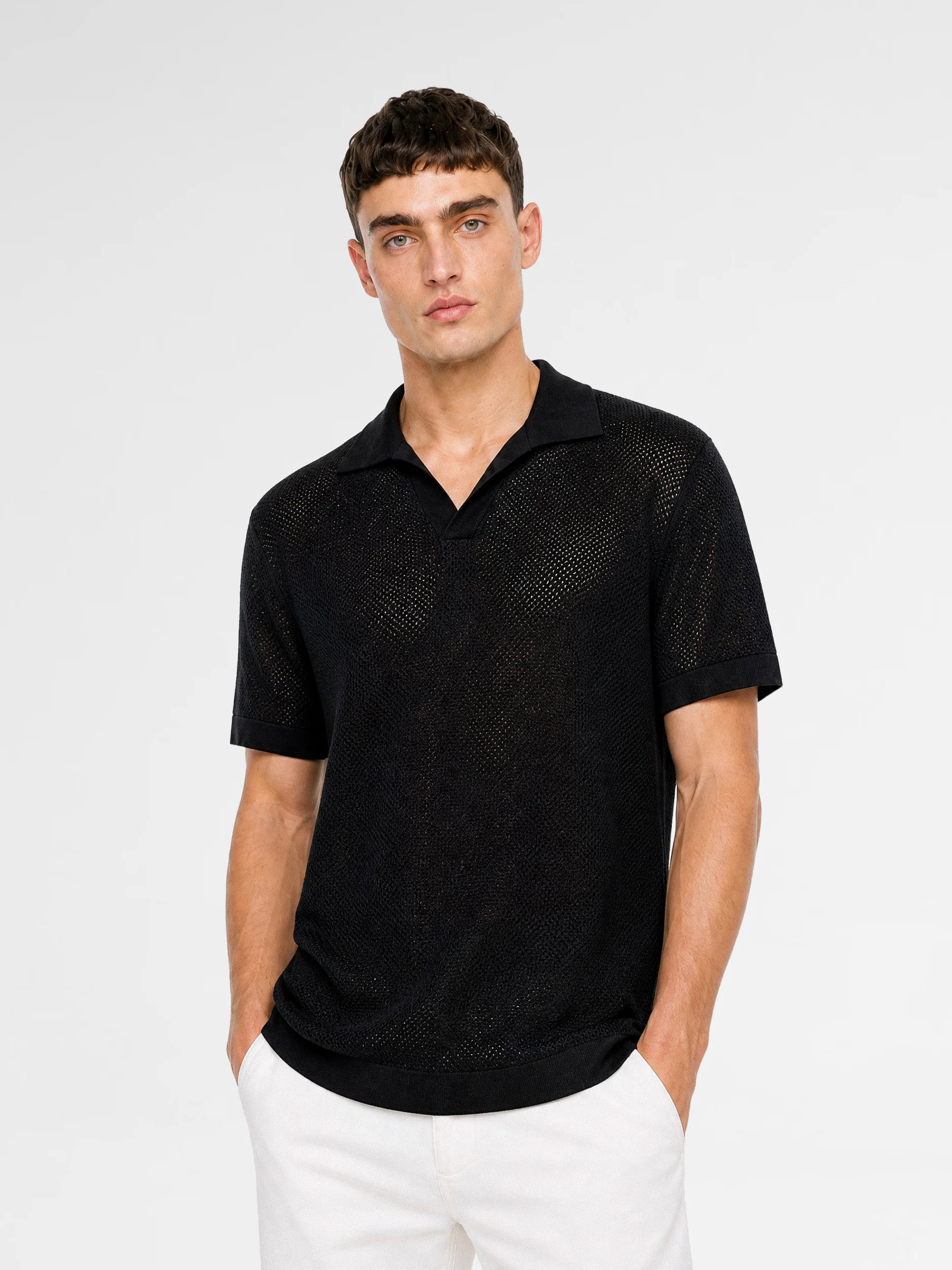 MAISON 9 PARIS Black Knit Polo T-Shirt - Image 2