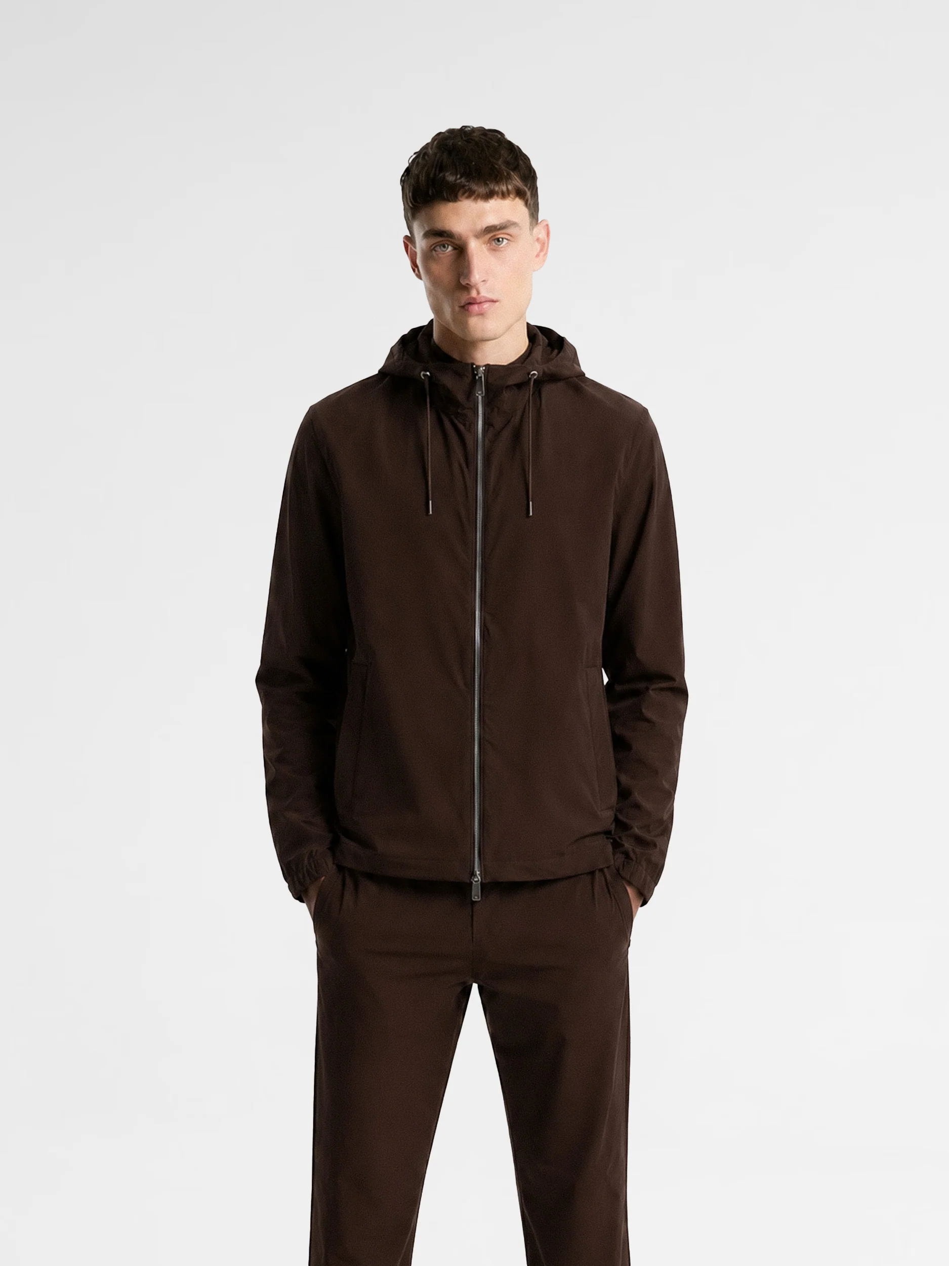 MAISON 9 PARIS Brown Zipper Nylon Windbreaker Jacket