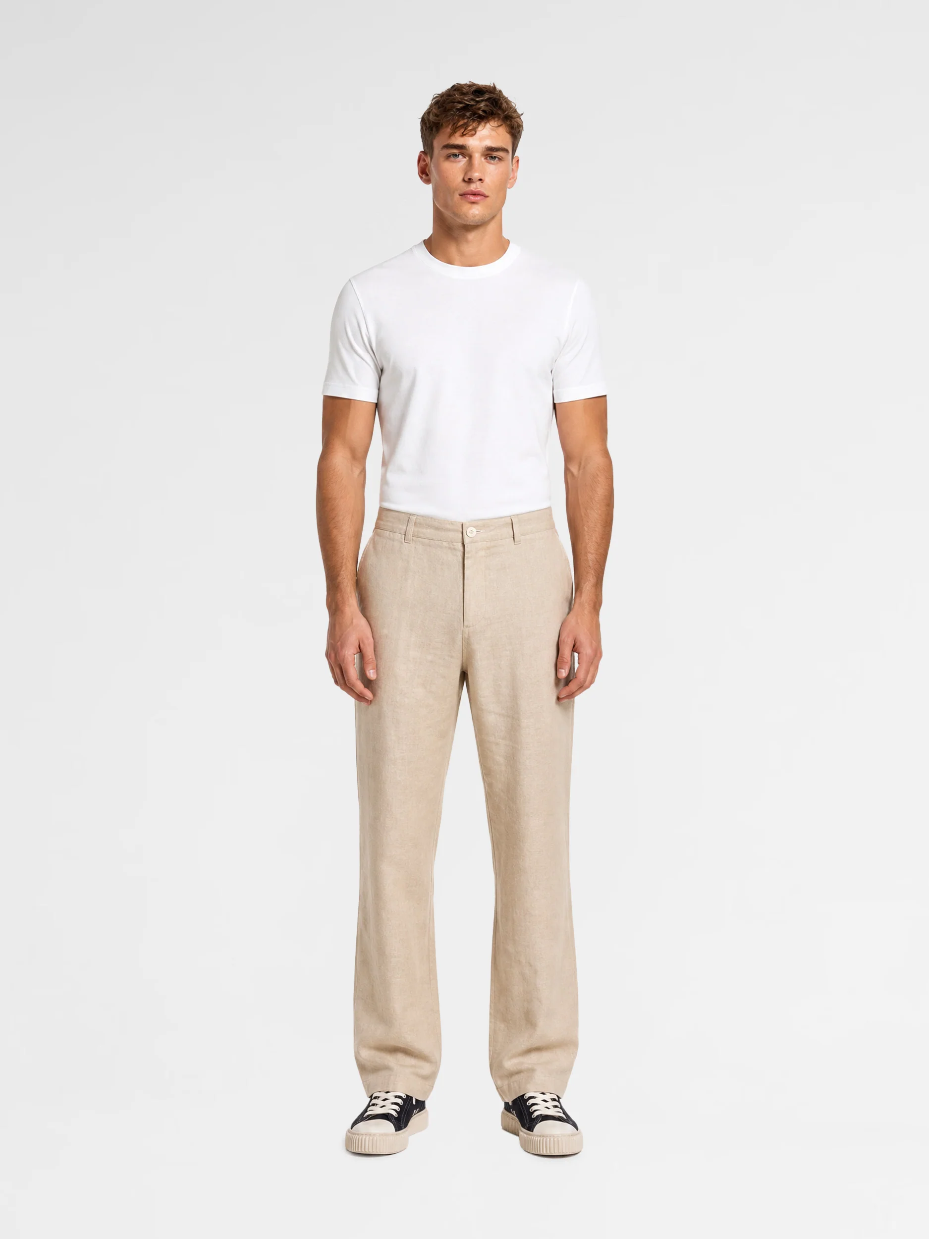 MAISON 9 PARIS Dark Beige Linen Trousers Pants - Image 2