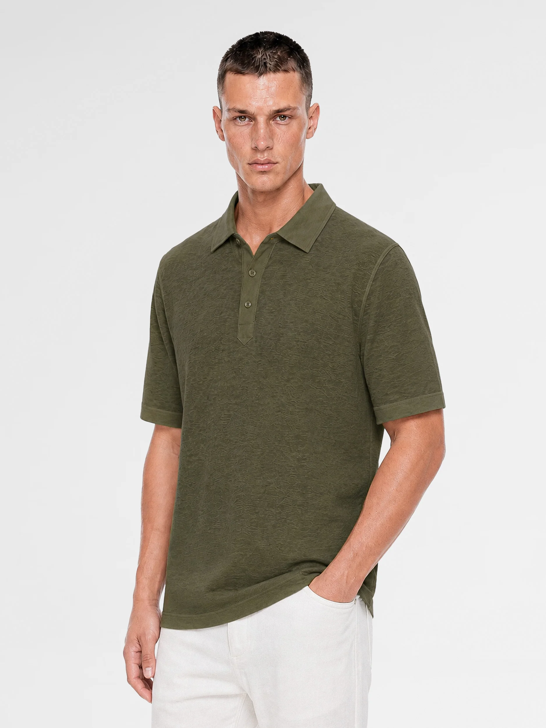 MAISON 9 PARIS Khaki Soft Cotton Polo T-Shirt - Image 2
