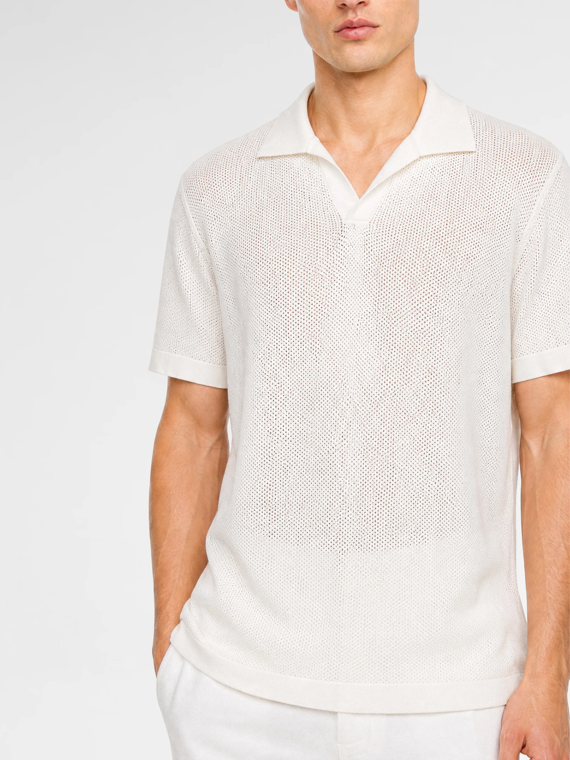 MAISON 9 PARIS White Knit Polo T-Shirt - Image 2