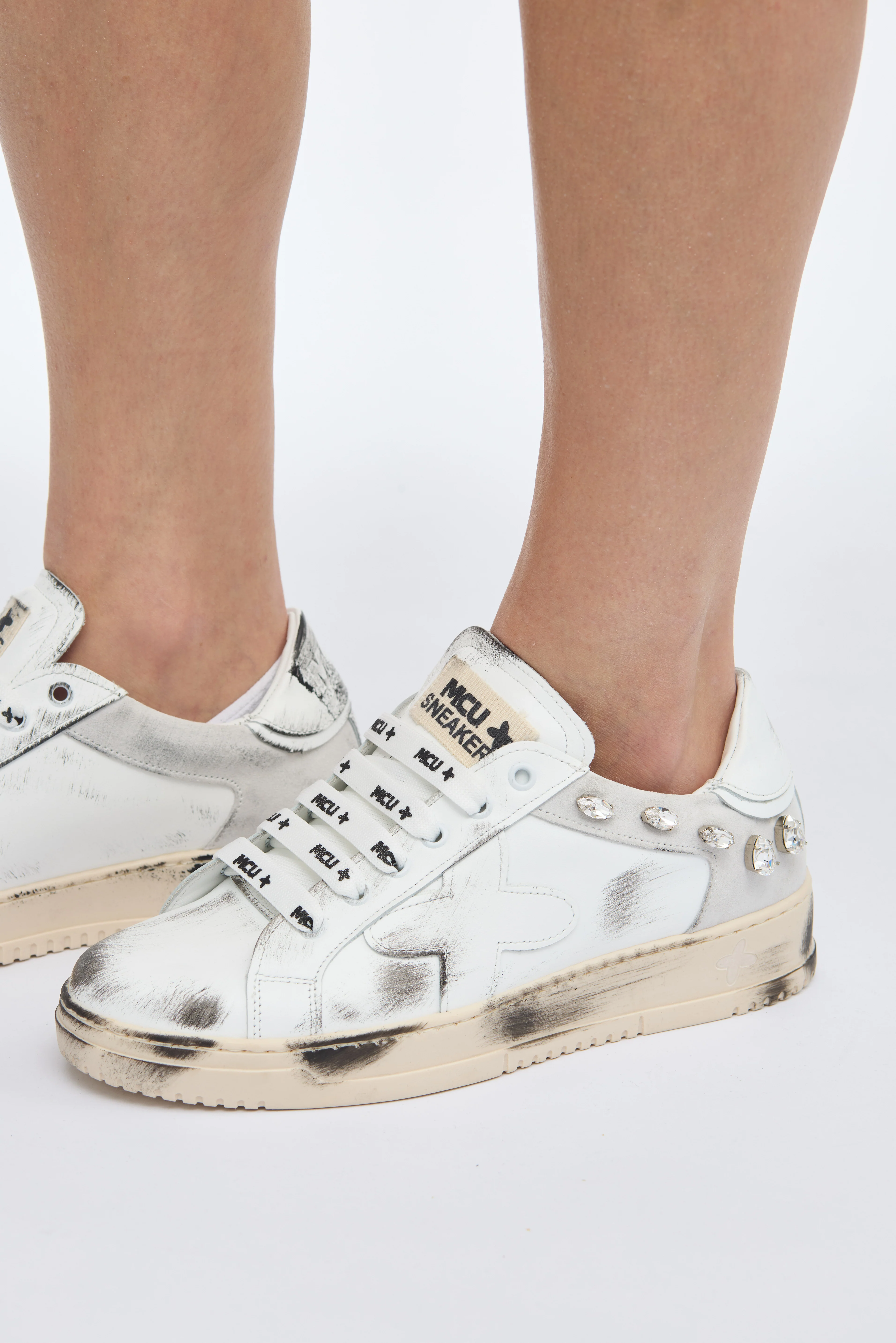 MCU Women White low-top Sneakers Swarovski Stones - Image 3