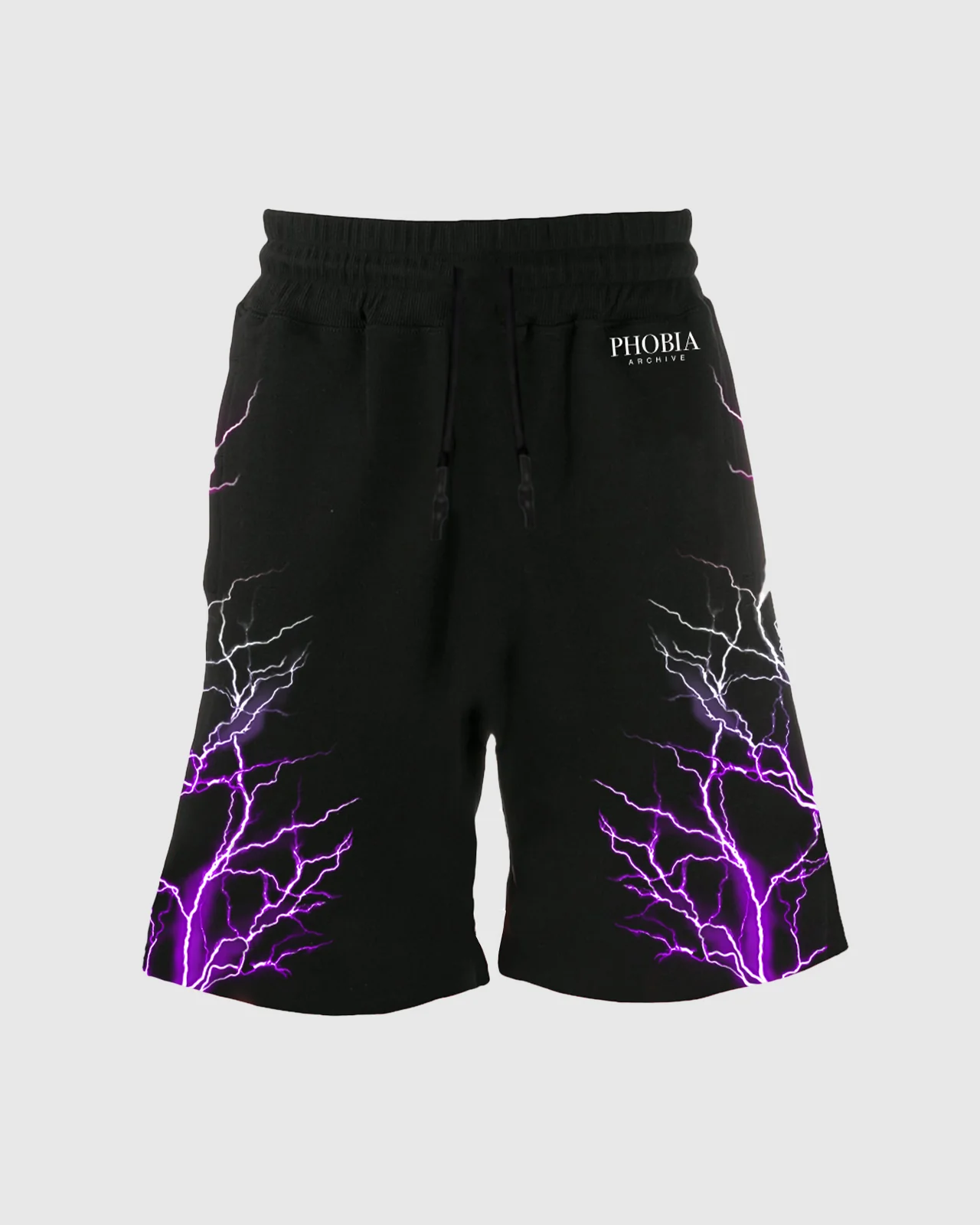 PHOBIA BLACK SHORTS WITH PURPLE EMBROIDERY LIGHTNING