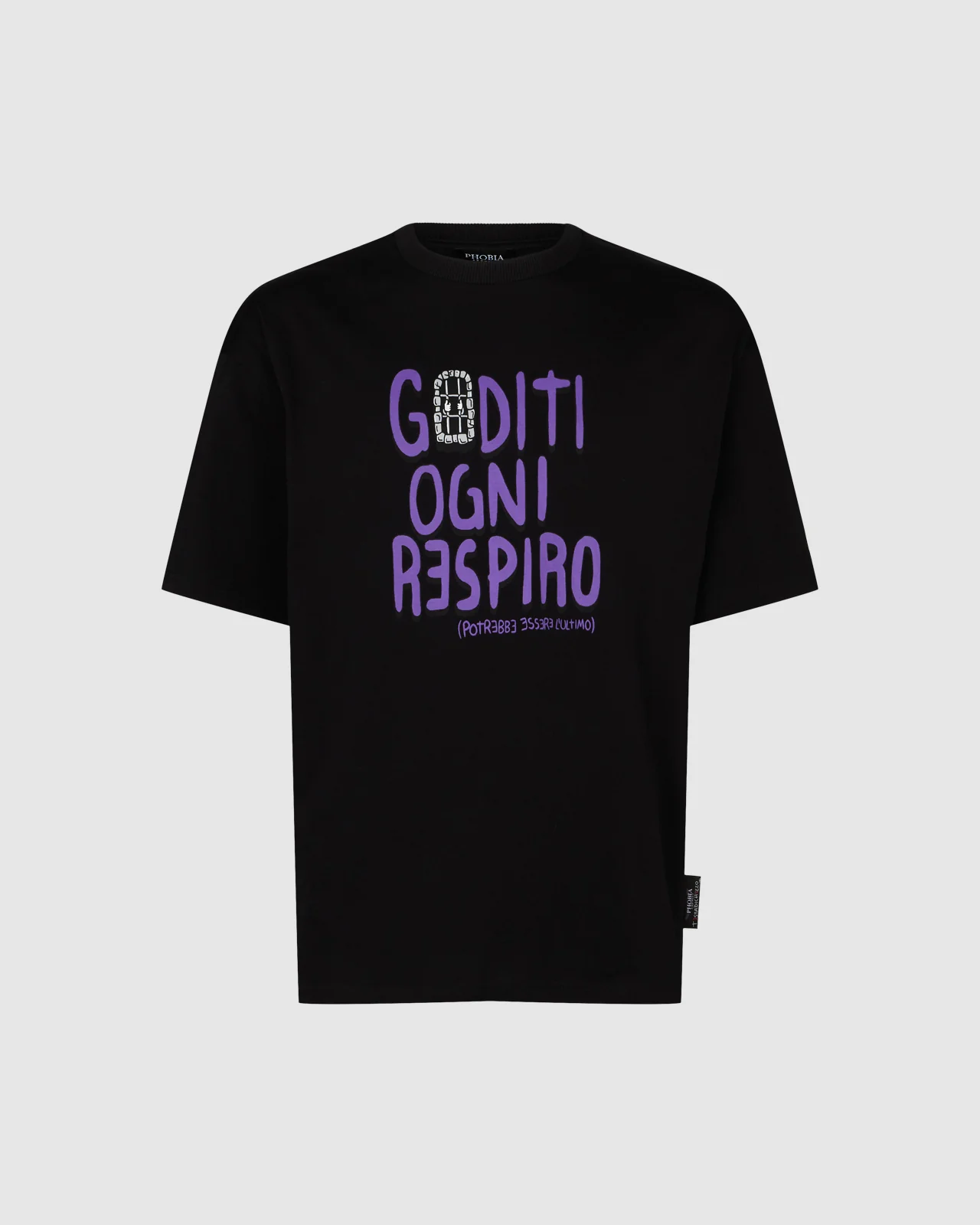PHOBIA BLACK T-SHIRT WITH GRAPHIC PRINT