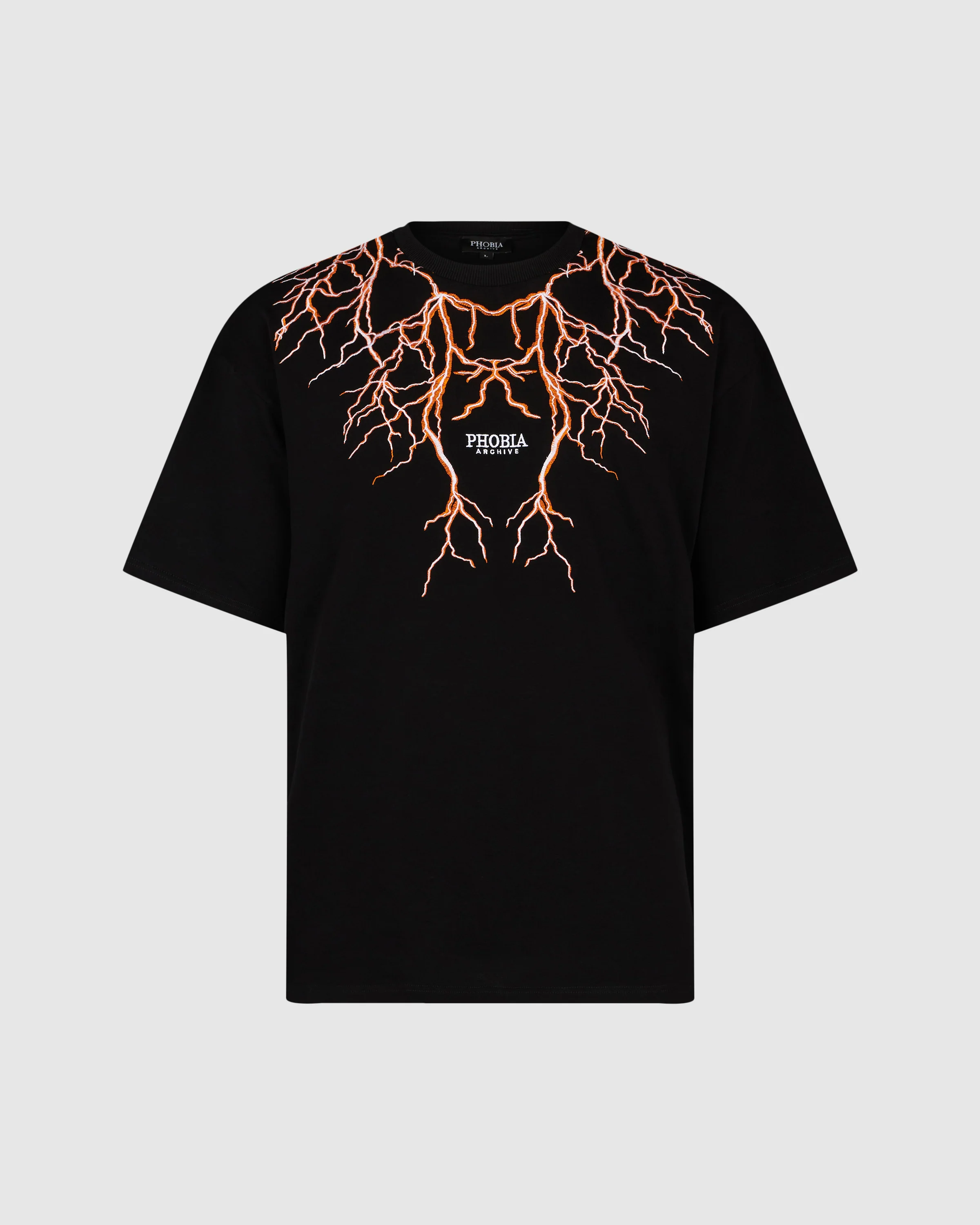 PHOBIA BLACK T-SHIRT WITH ORANGE EMBROIDERY LIGHTNING