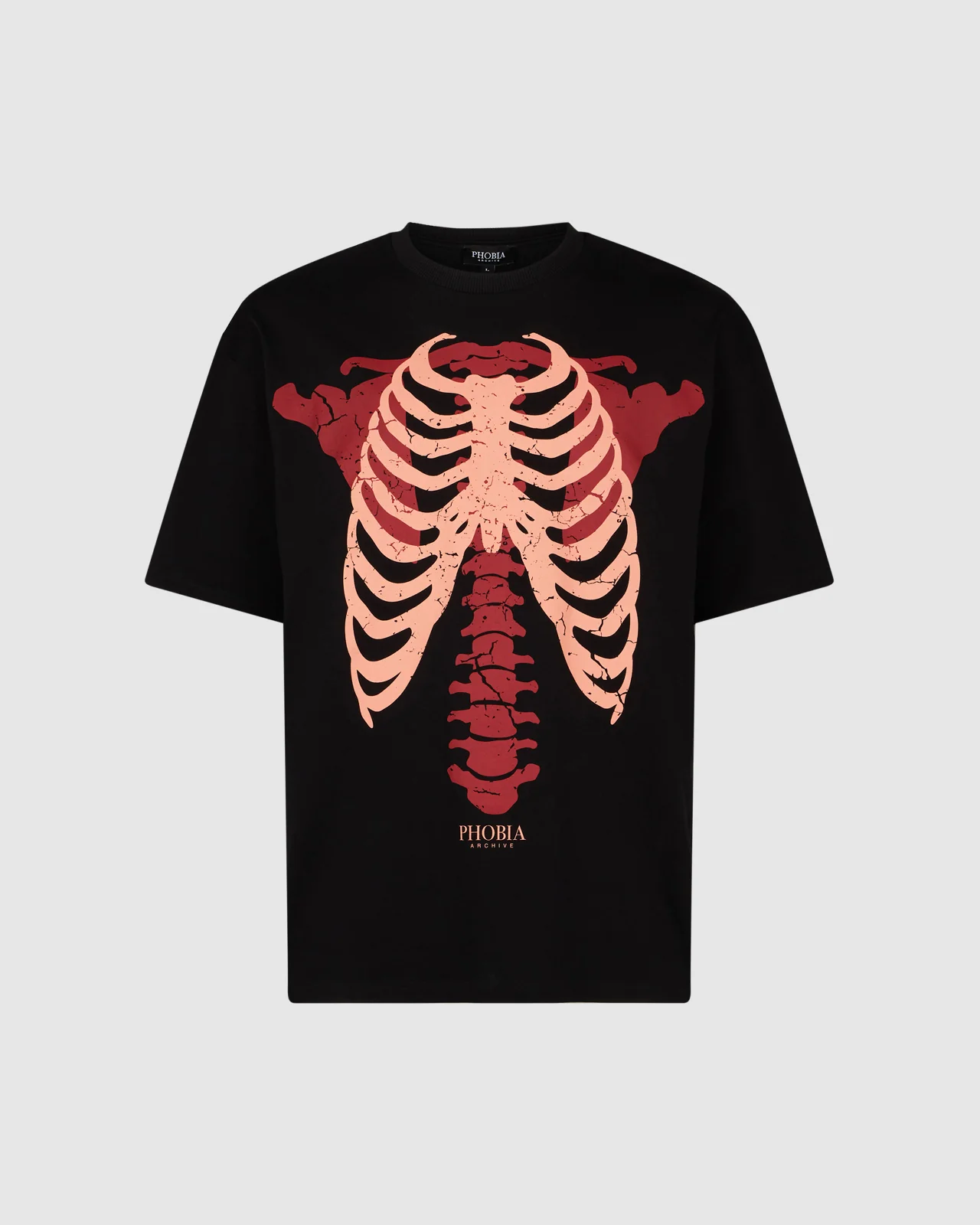 PHOBIA BLACK T-SHIRT WITH RED BONES PRINT
