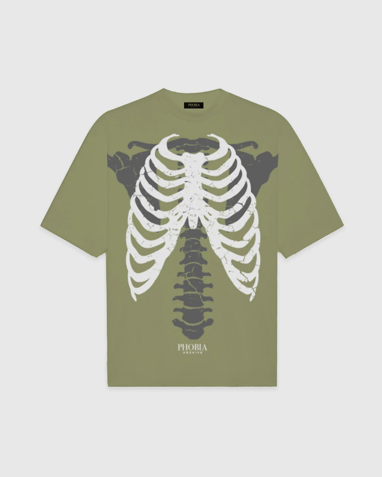 PHOBIA GREEN T-SHIRT WITH GREY BONES PRINT