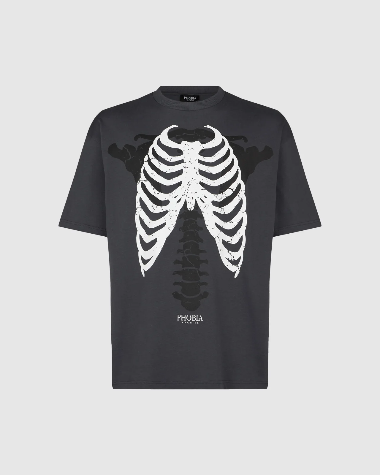 PHOBIA GREY T-SHIRT WITH BLACK BONES PRINT