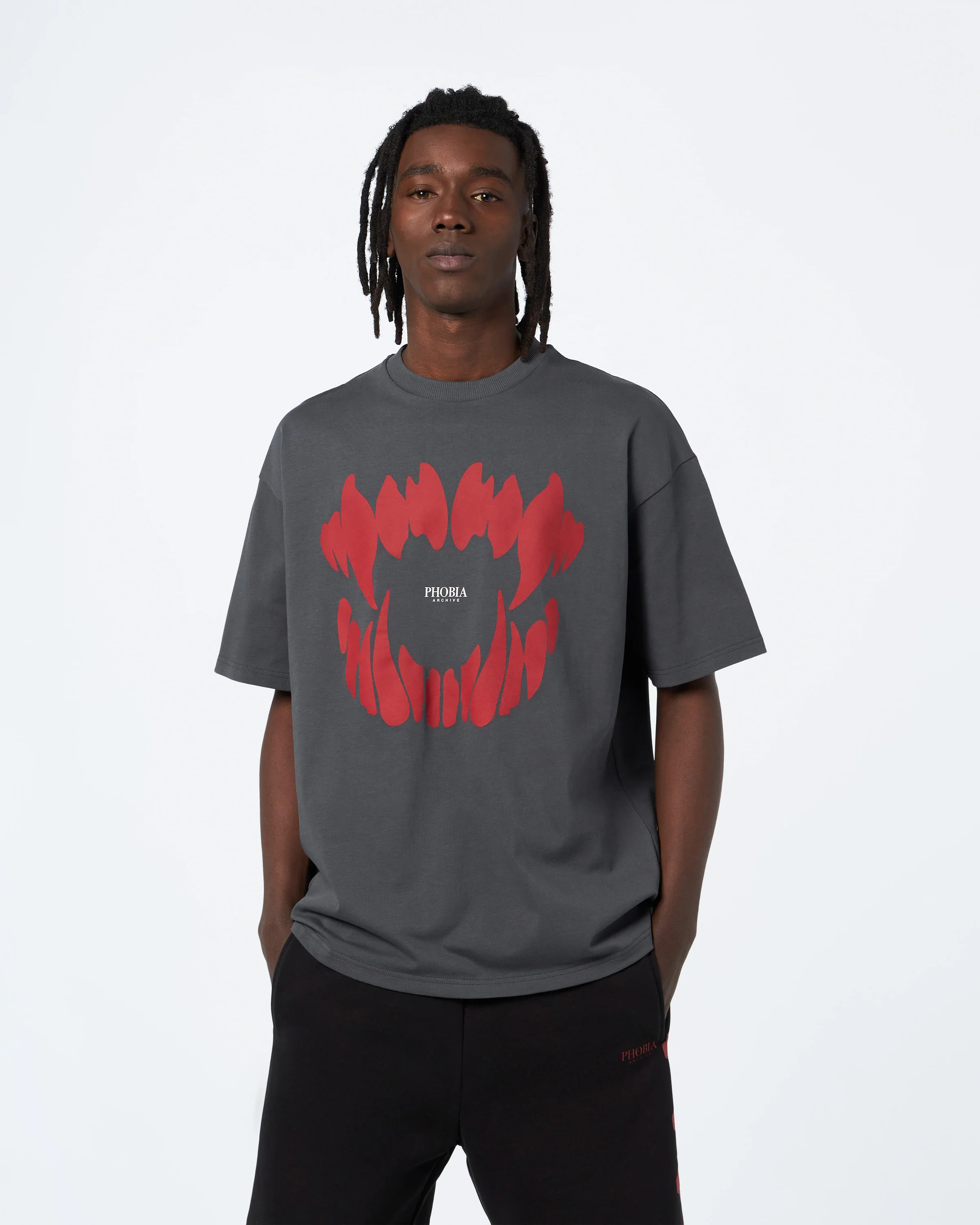 PHOBIA GREY T-SHIRT WITH RED MOUTH PRINT4 - Image 3