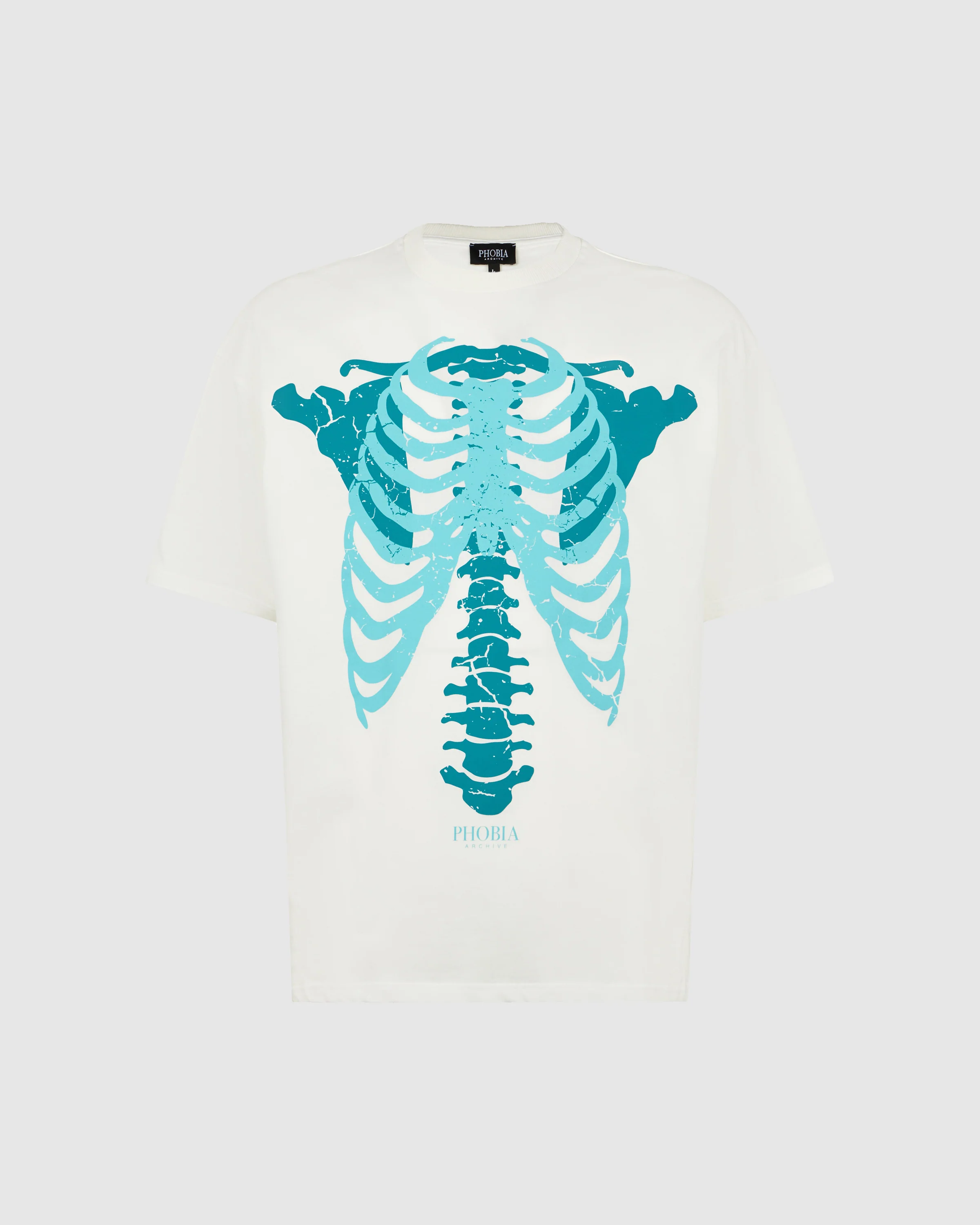 PHOBIA WHITE T-SHIRT WITH BLUE BONES PRINT