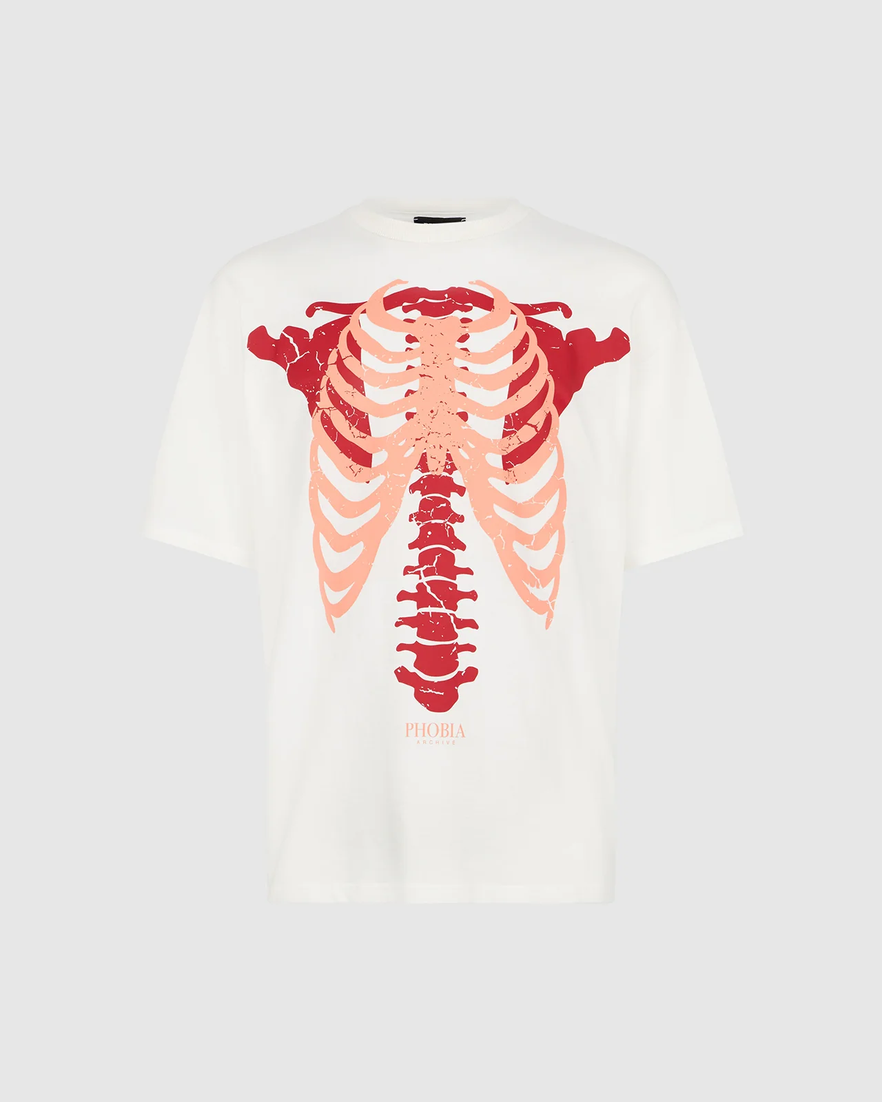PHOBIA WHITE T-SHIRT WITH ORANGE BONES PRINT