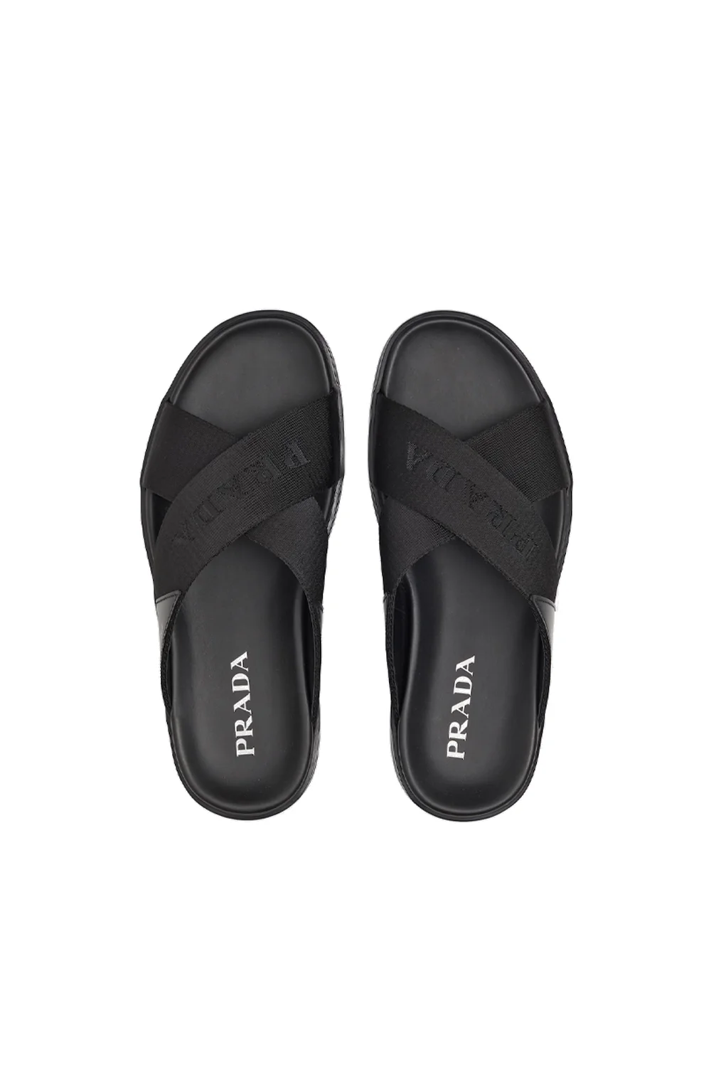 Prada Brushed leather and nylon tape crisscross slides - Image 3