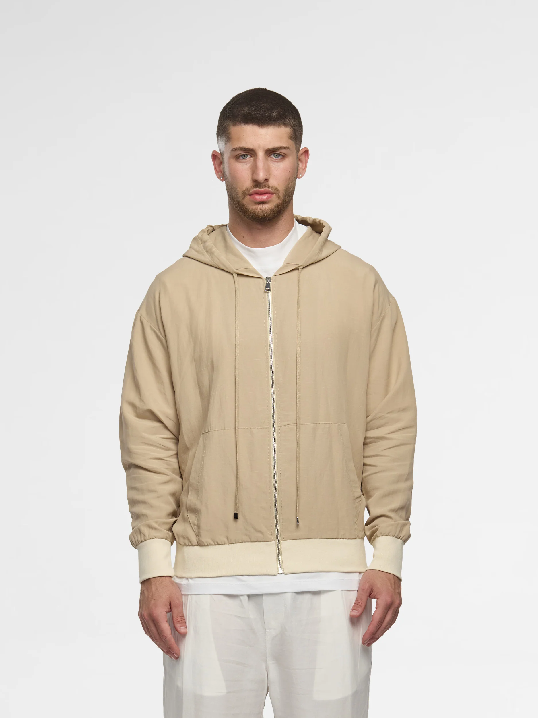 Prêt A Porter Linen Zipper Hoodie Beige