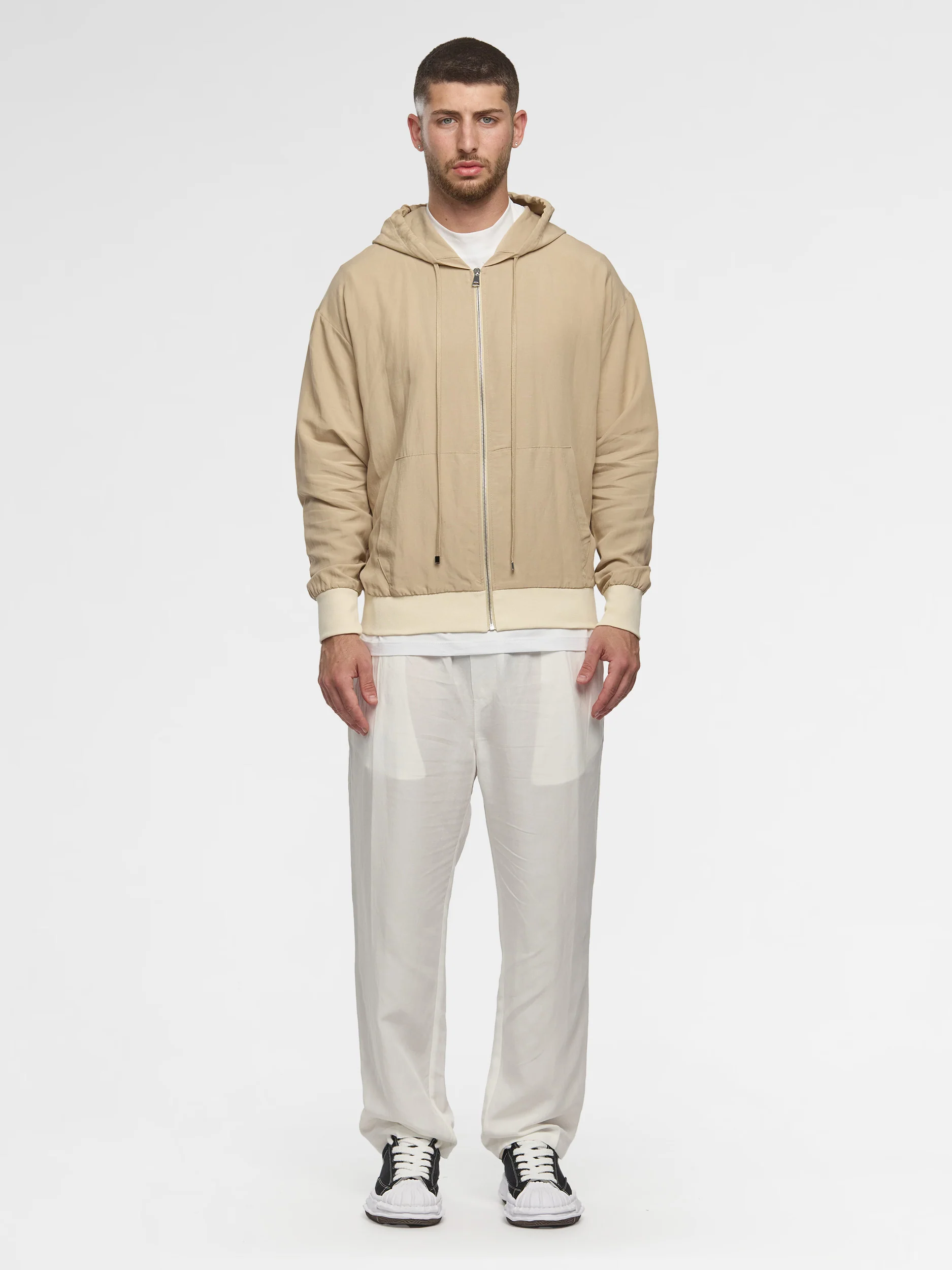 Prêt A Porter Linen Zipper Hoodie Beige - Image 2