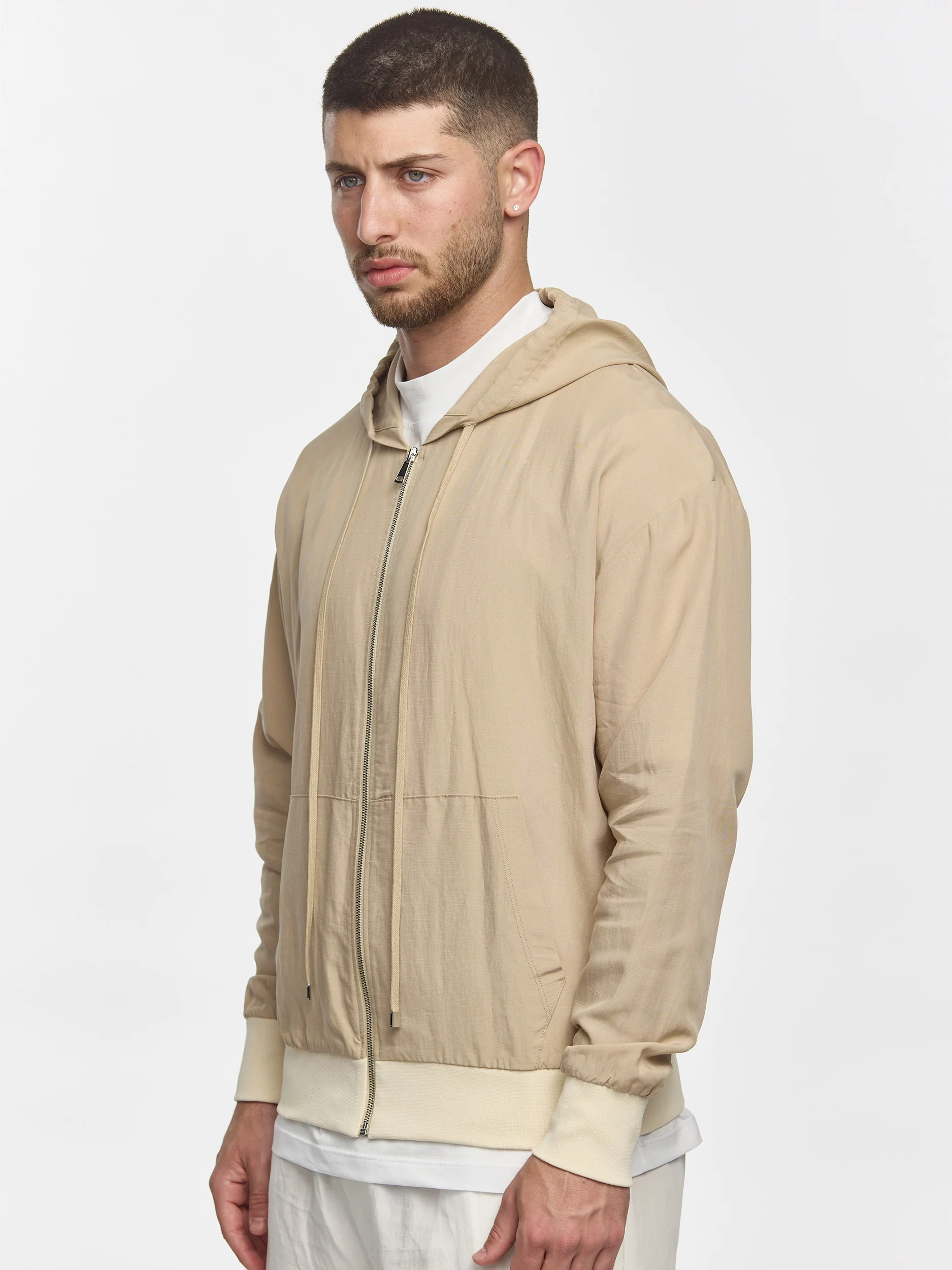 Prêt A Porter Linen Zipper Hoodie Beige - Image 3