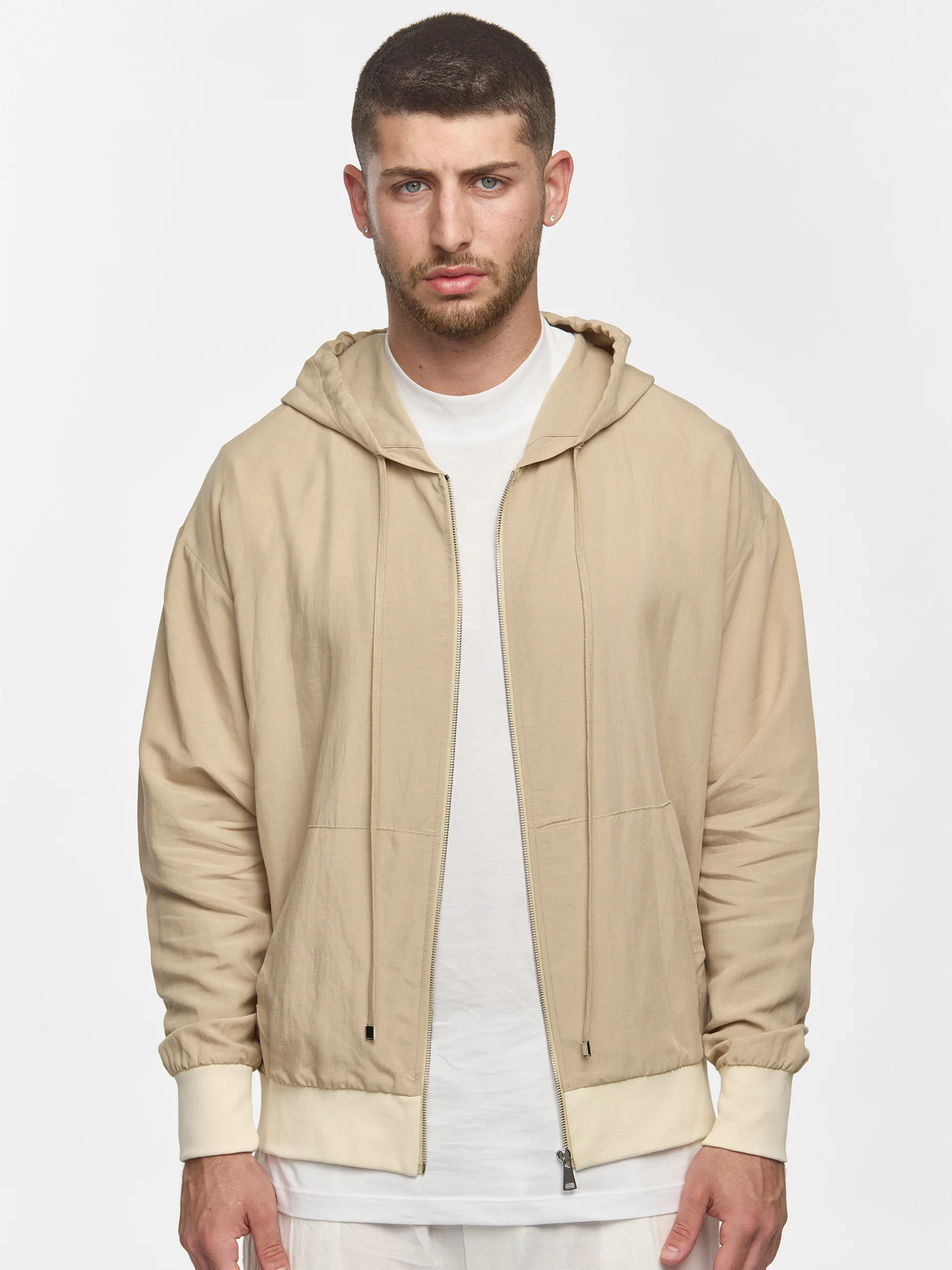 Prêt A Porter Linen Zipper Hoodie Beige - Image 4
