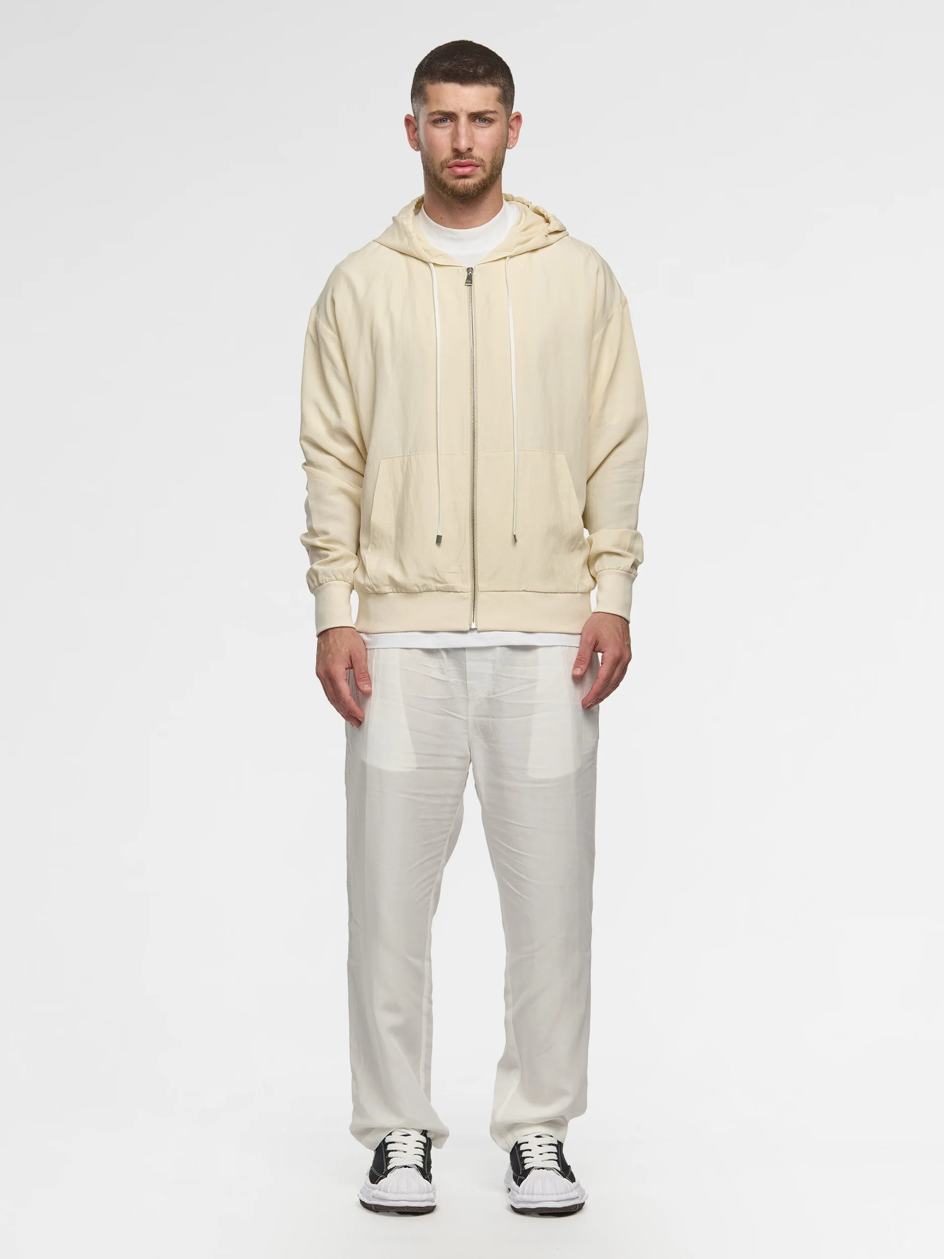 Prêt A Porter Linen Zipper Hoodie Cream - Image 2