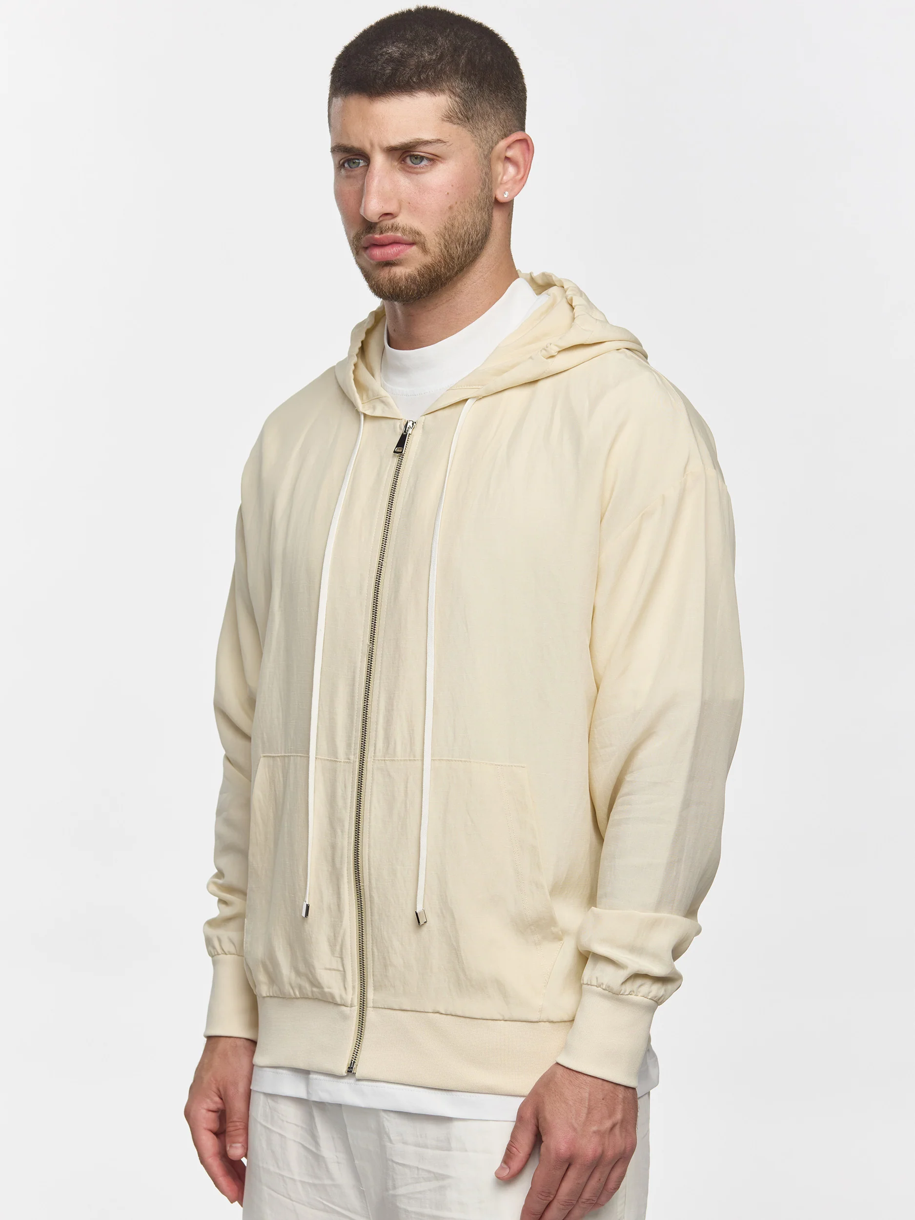 Prêt A Porter Linen Zipper Hoodie Cream - Image 3
