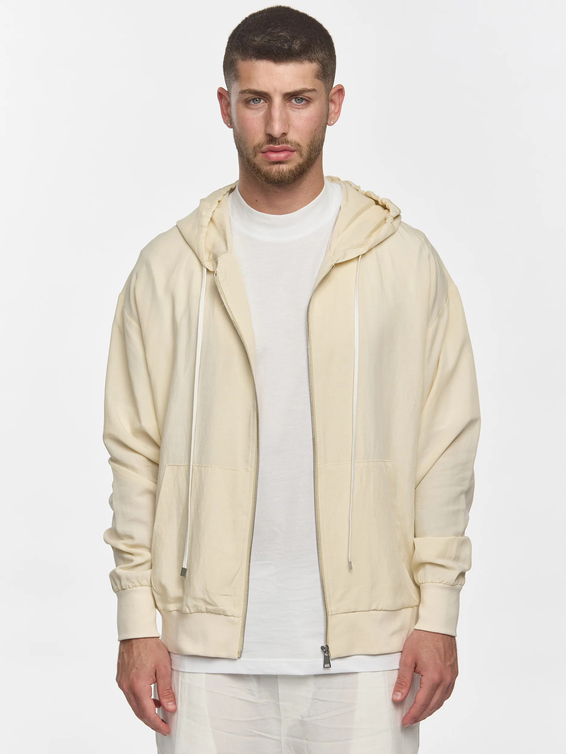 Prêt A Porter Linen Zipper Hoodie Cream - Image 4
